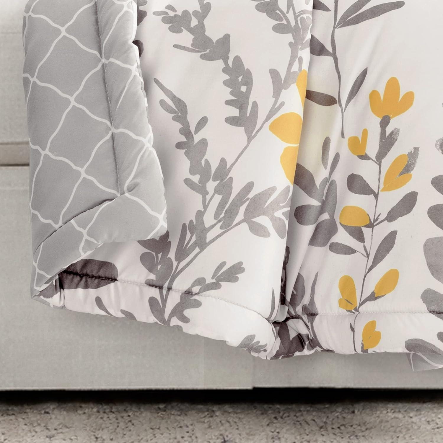 Yellow and Gray Floral Reversible Cotton Throw Blanket