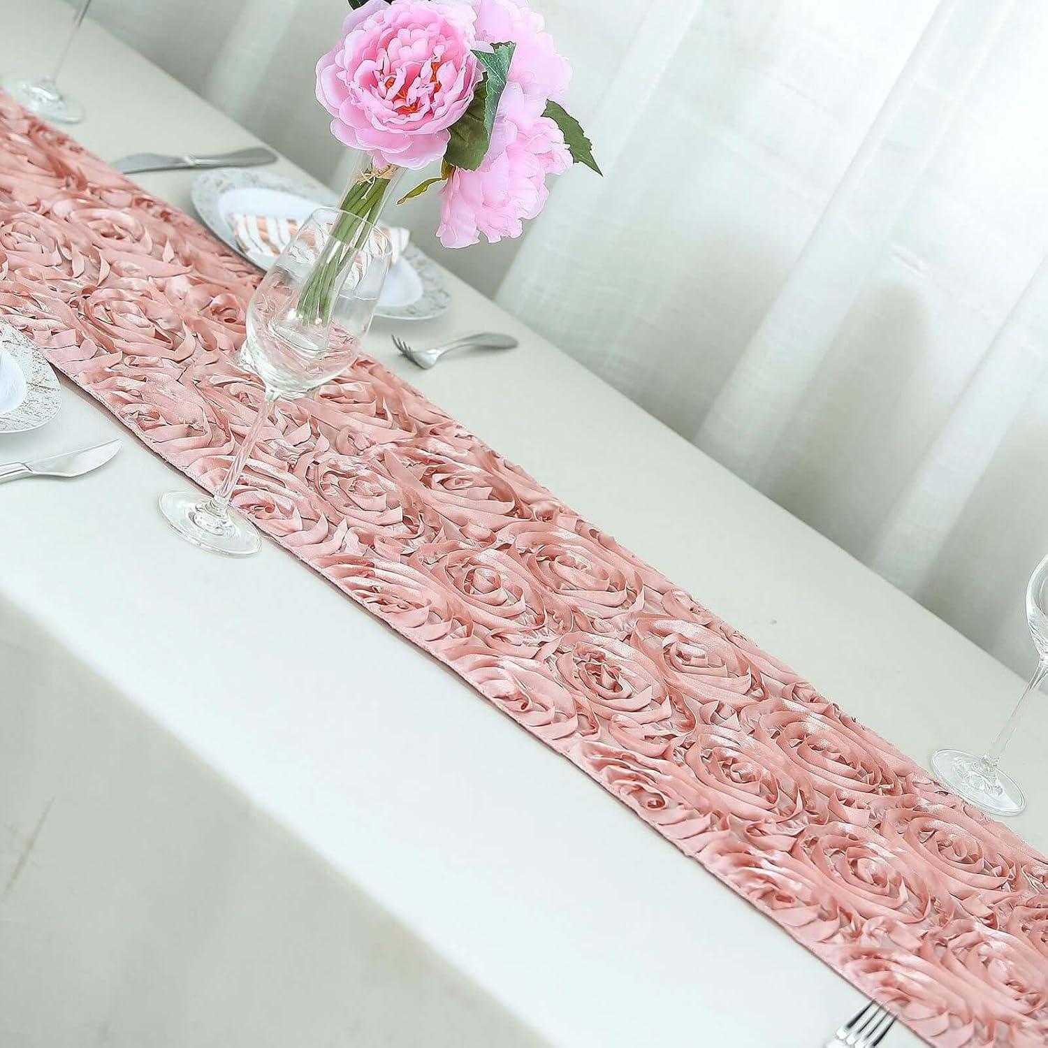 Efavormart Wonderland Rosette Premium Table Runners For Weddings Party Banquets Decor Fit Rectangle and Round Table - Dusty Rose