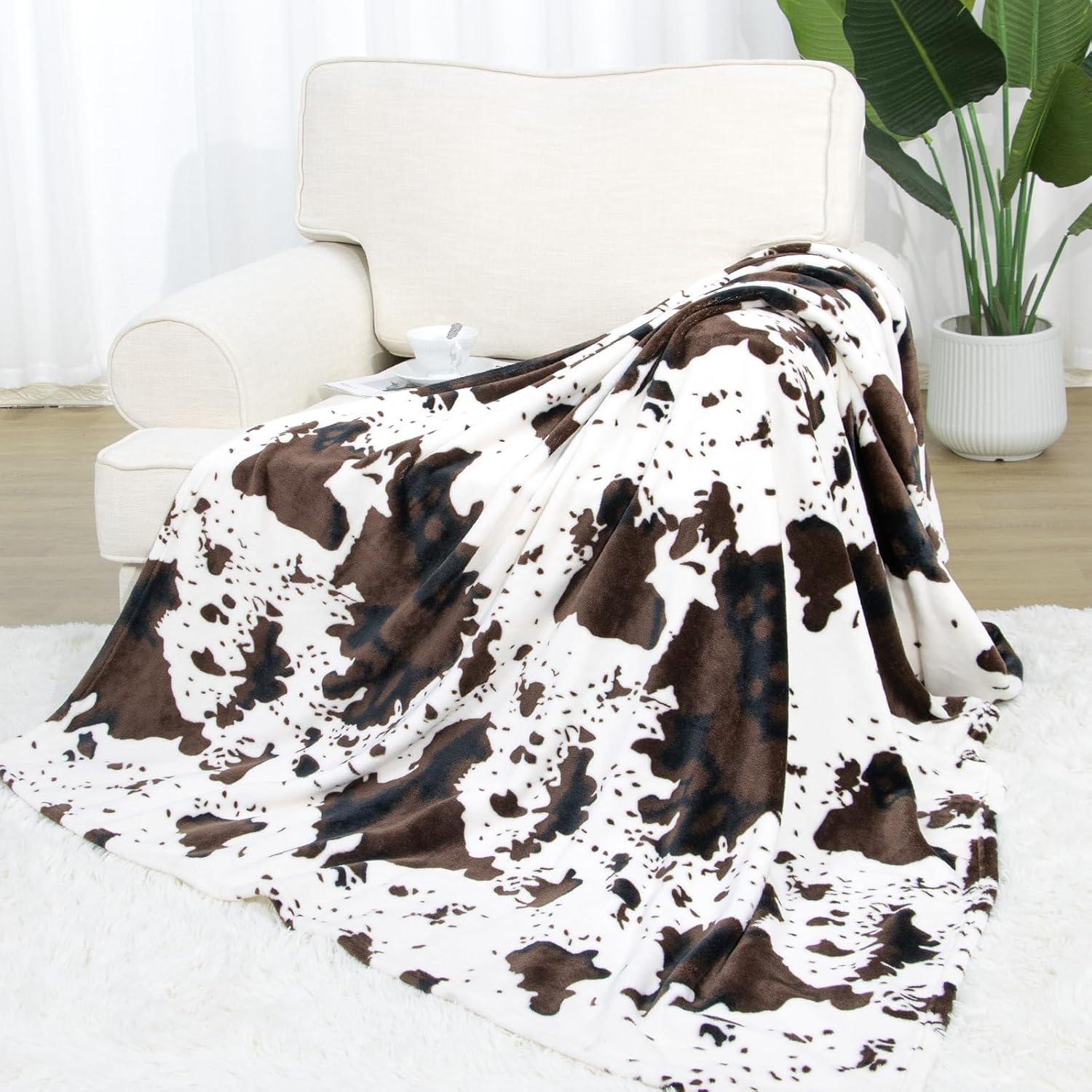 Black and White Cow Print Fleece Throw Blanket