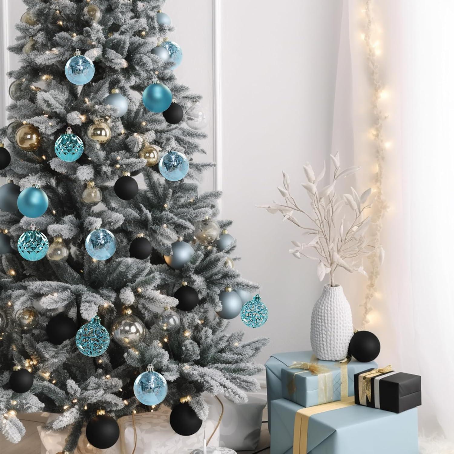 24ct Light Blue Shatterproof Plastic Christmas Ball Ornaments