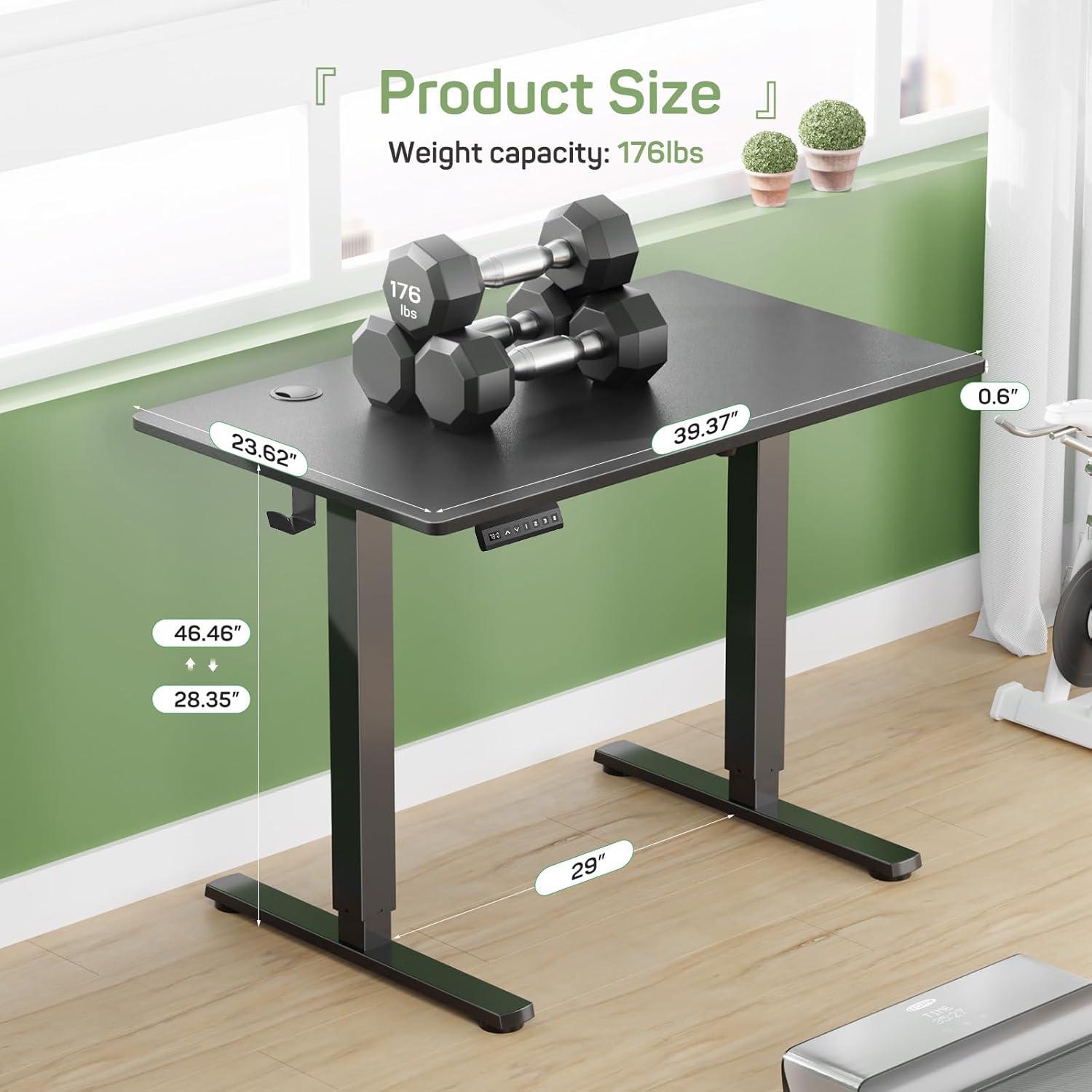 Electric Height Adjustable Standing Desk, 40x24 Inches, Ergonomic Sit-to-Stand Rising Computer Table for Home Office