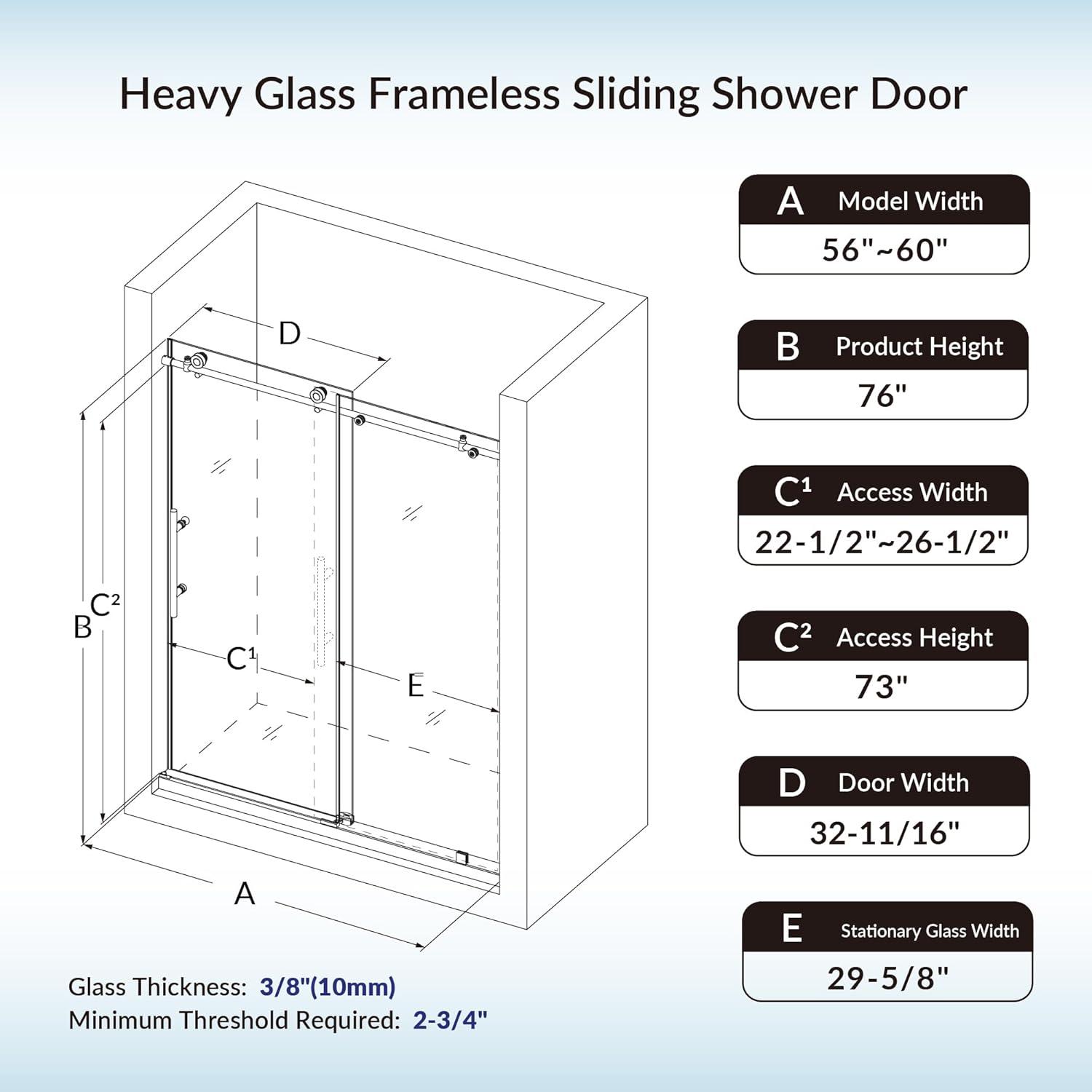 WoodBridge Frameless Single Sliding Shower Door with Soft Close System, 57.5-60" Width x 80"Height with 5/16"(8mm) Clear Tempered Glass & Reviews | Wayfair