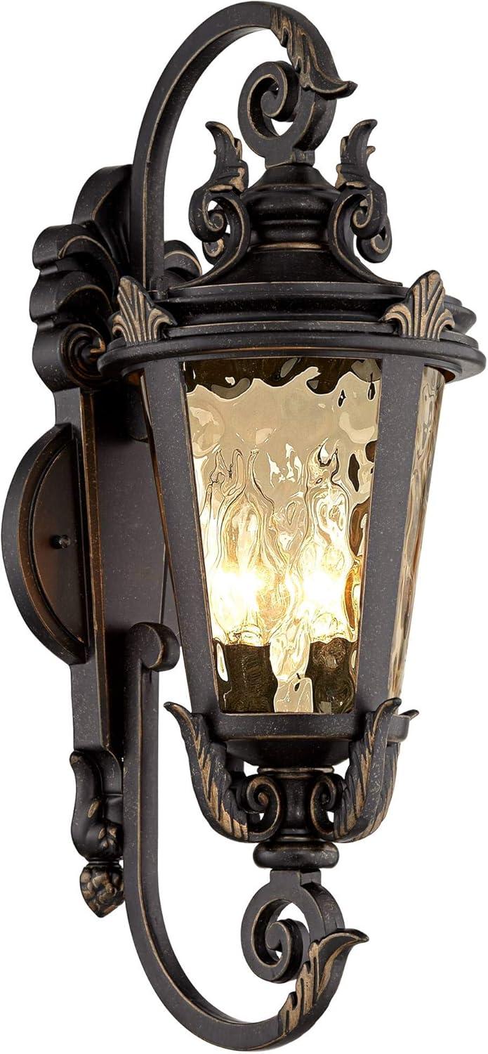 John Timberland Casa Marseille Vintage Rustic Outdoor Wall Light Fixture Bronze Scroll 21 1/2" Hammered Glass for Post Exterior Barn Deck House Porch