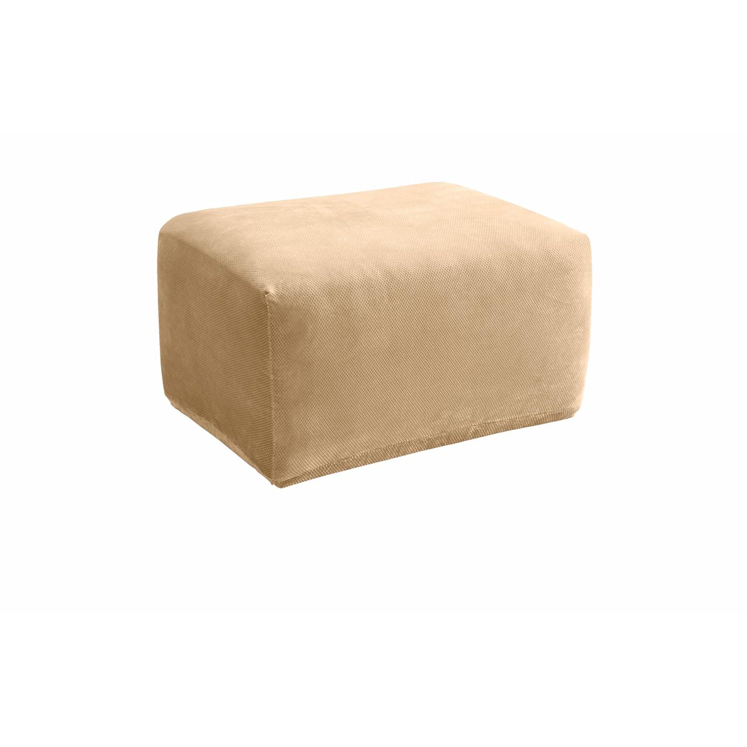 Sure Fit Home Décor Stretch Pique Box Cushion Oversized Ottoman One Piece Slipcover, Stretch Form Fit, Polyester/Spandex, Machine Washable, Cream Color
