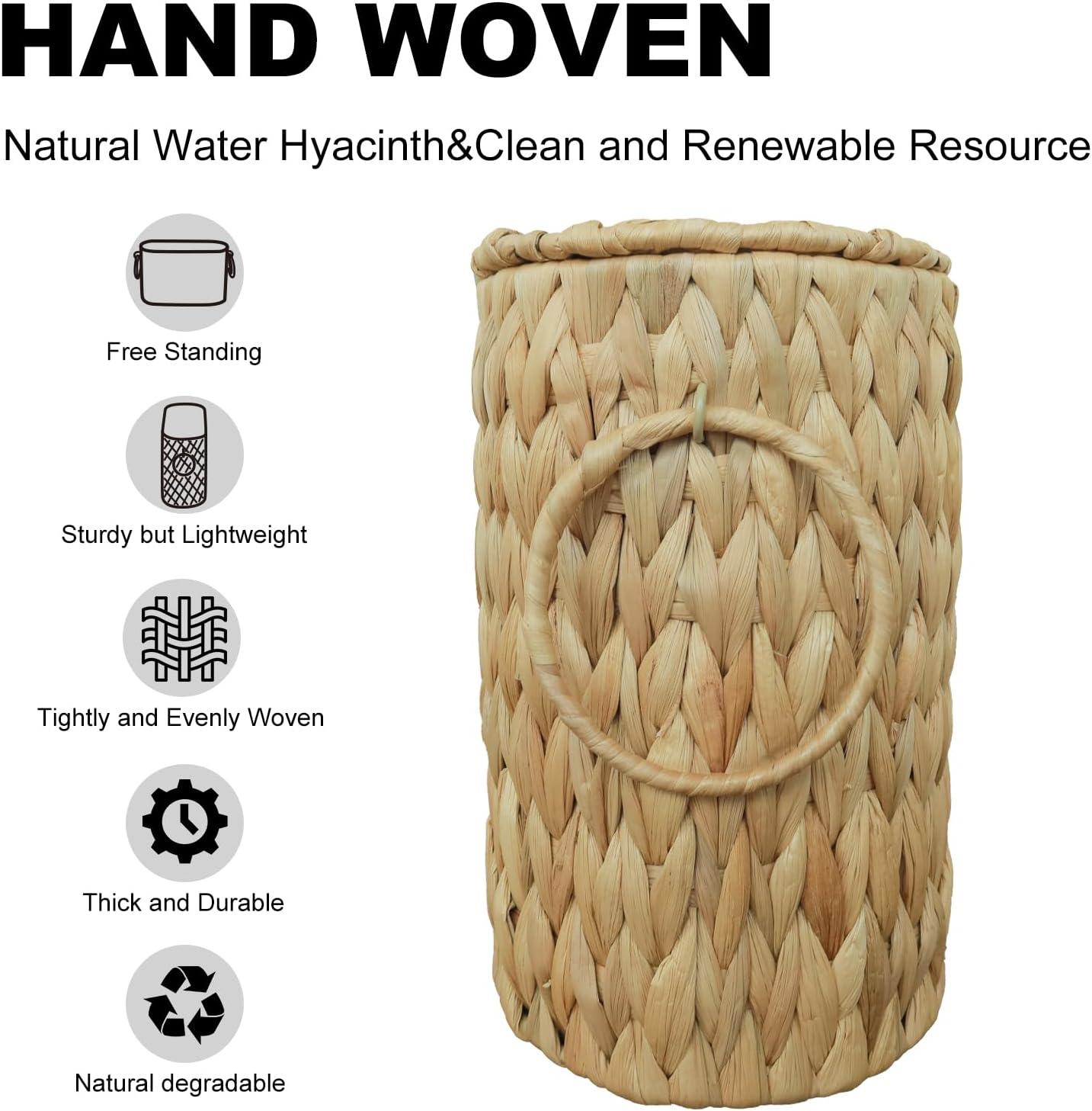 Toilet Paper Basket-Wicker Toilet Paper Storage with Lid,Decorative Farmhouse Boho Wicker Basket for Bathroom Storage and Organizer,Free Standing