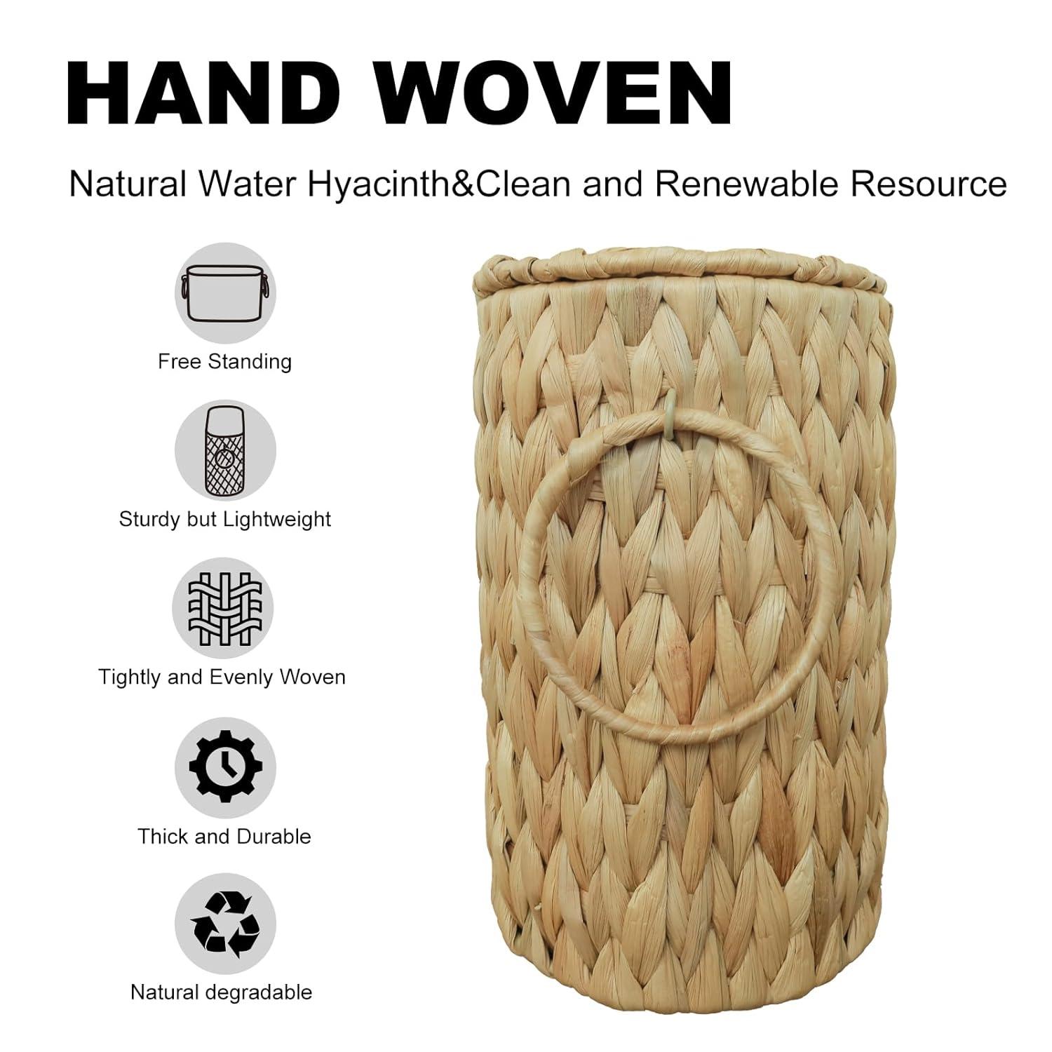 Toilet Paper Basket-Wicker Toilet Paper Storage with Lid,Decorative Farmhouse Boho Wicker Basket for Bathroom Storage and Organizer,Free Standing