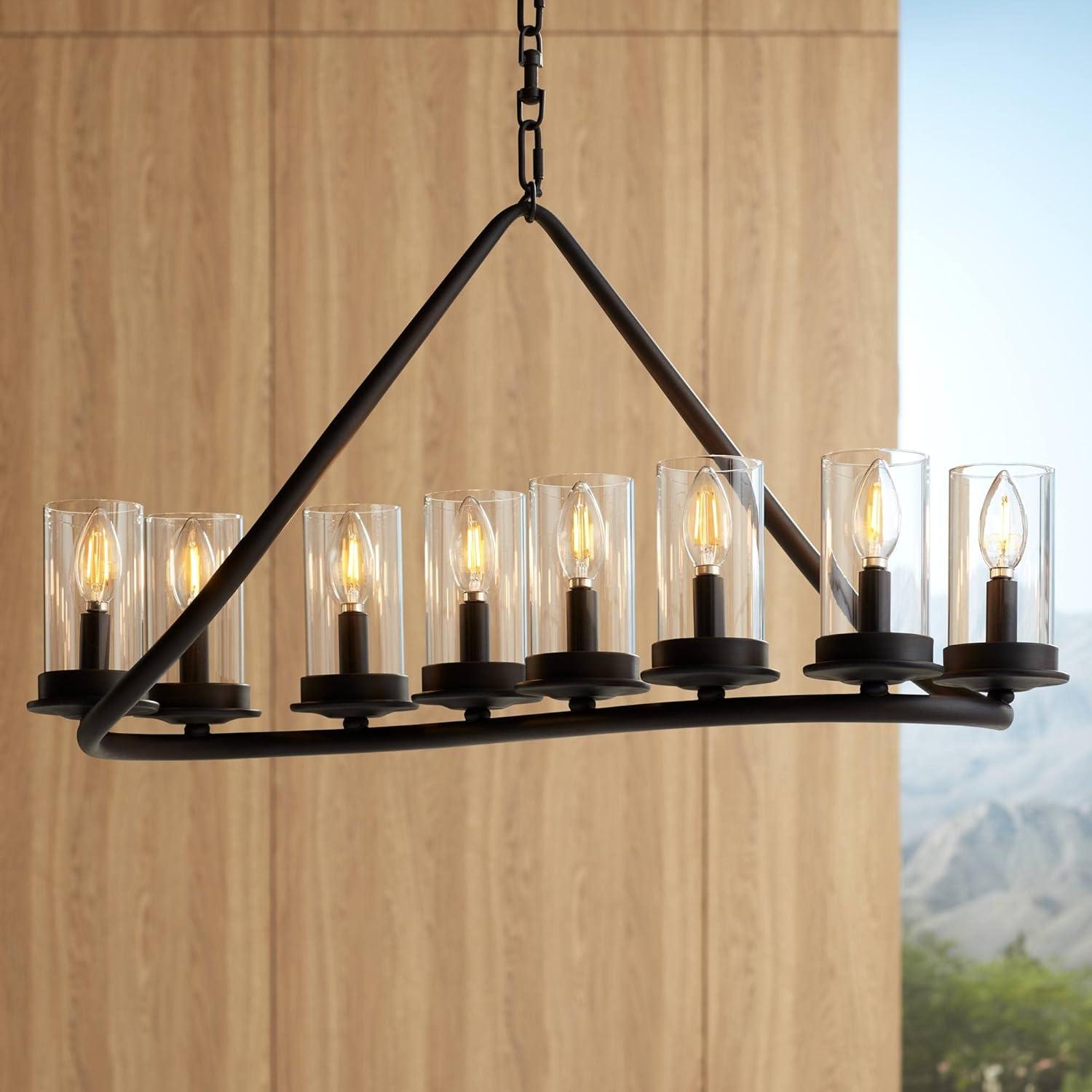 Franklin Iron Works Heritage Bronze Linear Pendant Chandelier 29 3/4" Wide Farmhouse Rustic Glass Shade 8-Light Fixture for Dining Room Kitchen Island