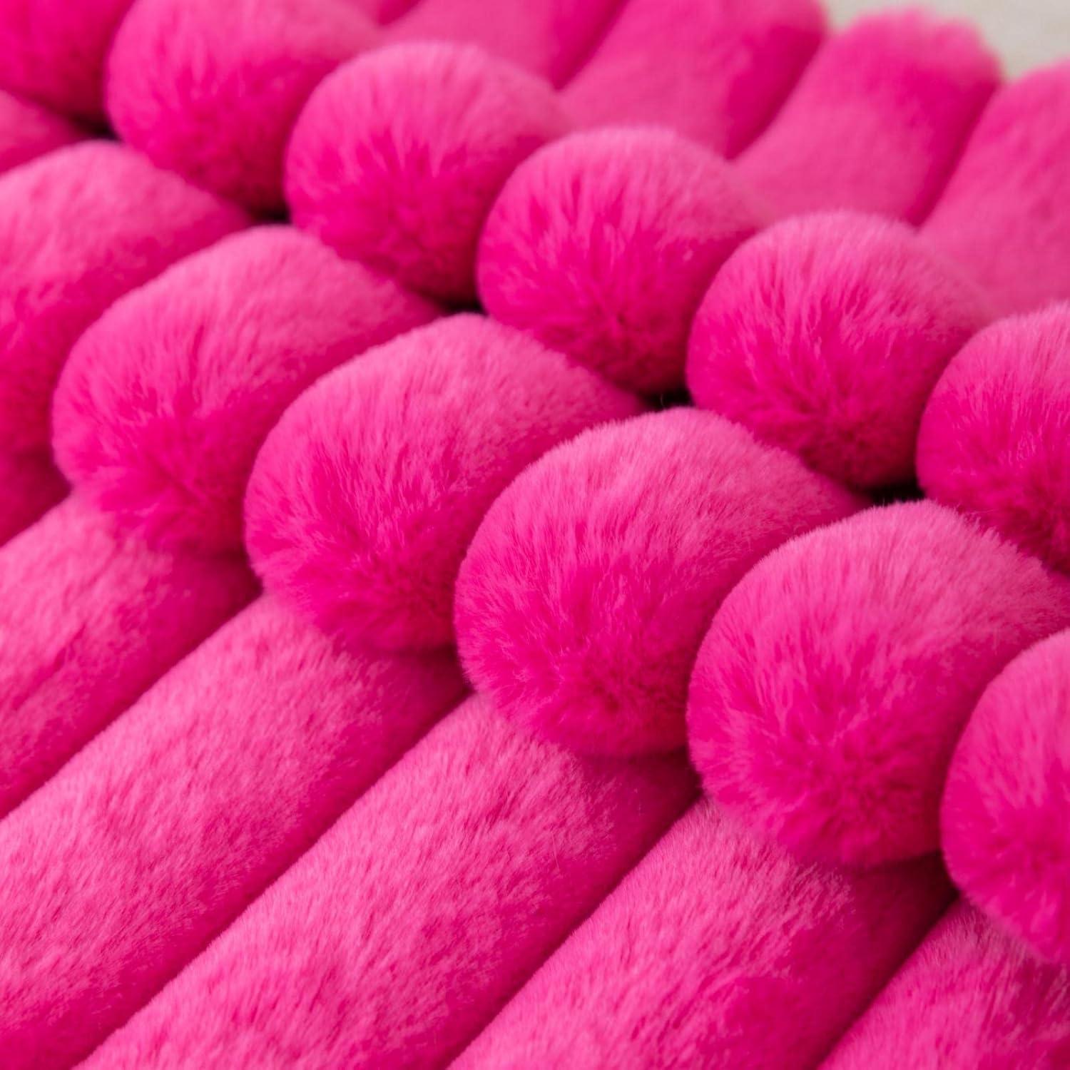 ZLINA Set of 2 Hot Pink Faux Fur Decorative Throw Pillow Covers Fluffy Striped Pillowcase Cushion Covers 12 x 20 Inch Decor Sofa Couch Bedroom