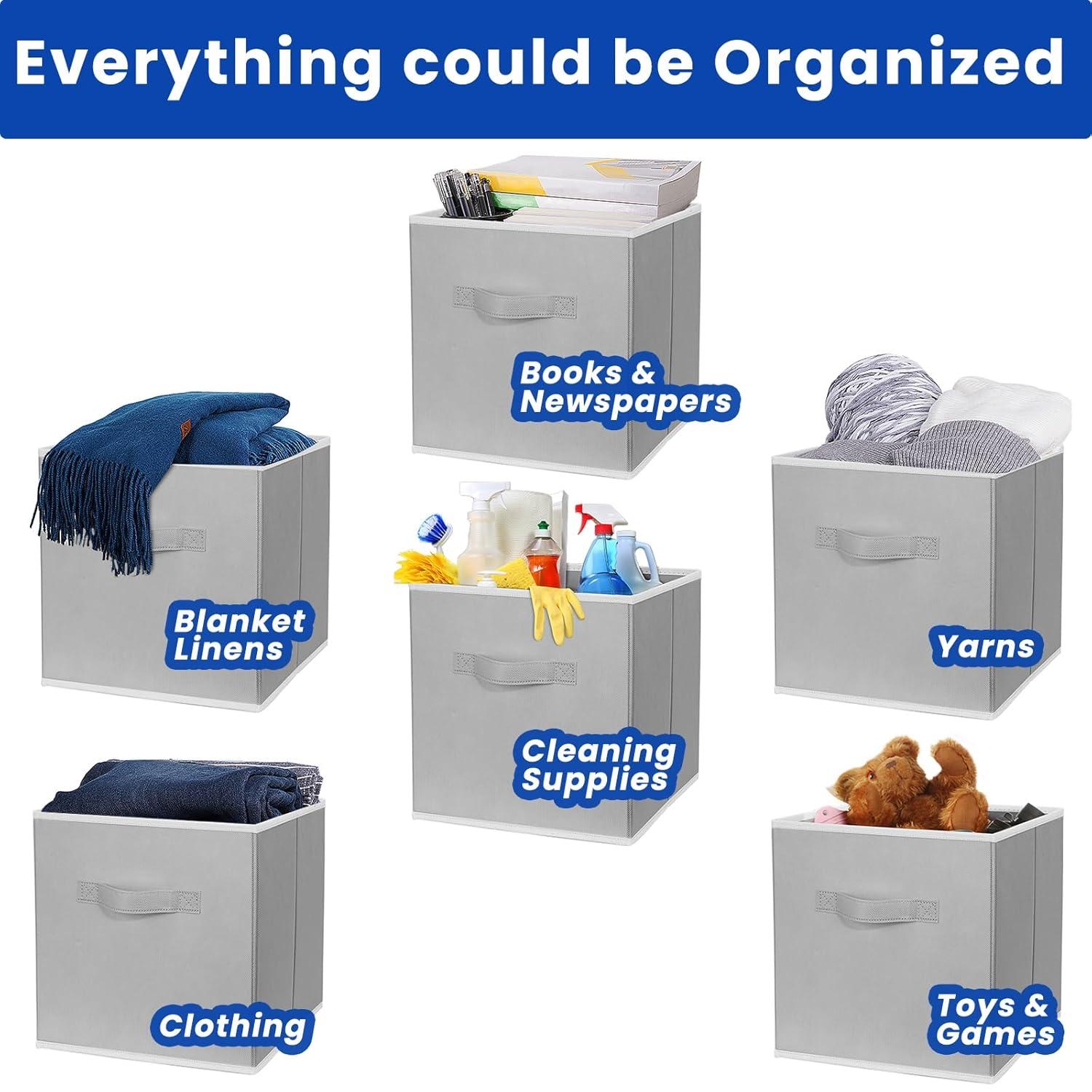 11 Inch Fabric Storage Cubes with Dual Handles, Collapsible Cube Bins for Shelves (10 Pack), Foldable Baskets for Clothes, Closet Organizers and Storage Box (Grey)