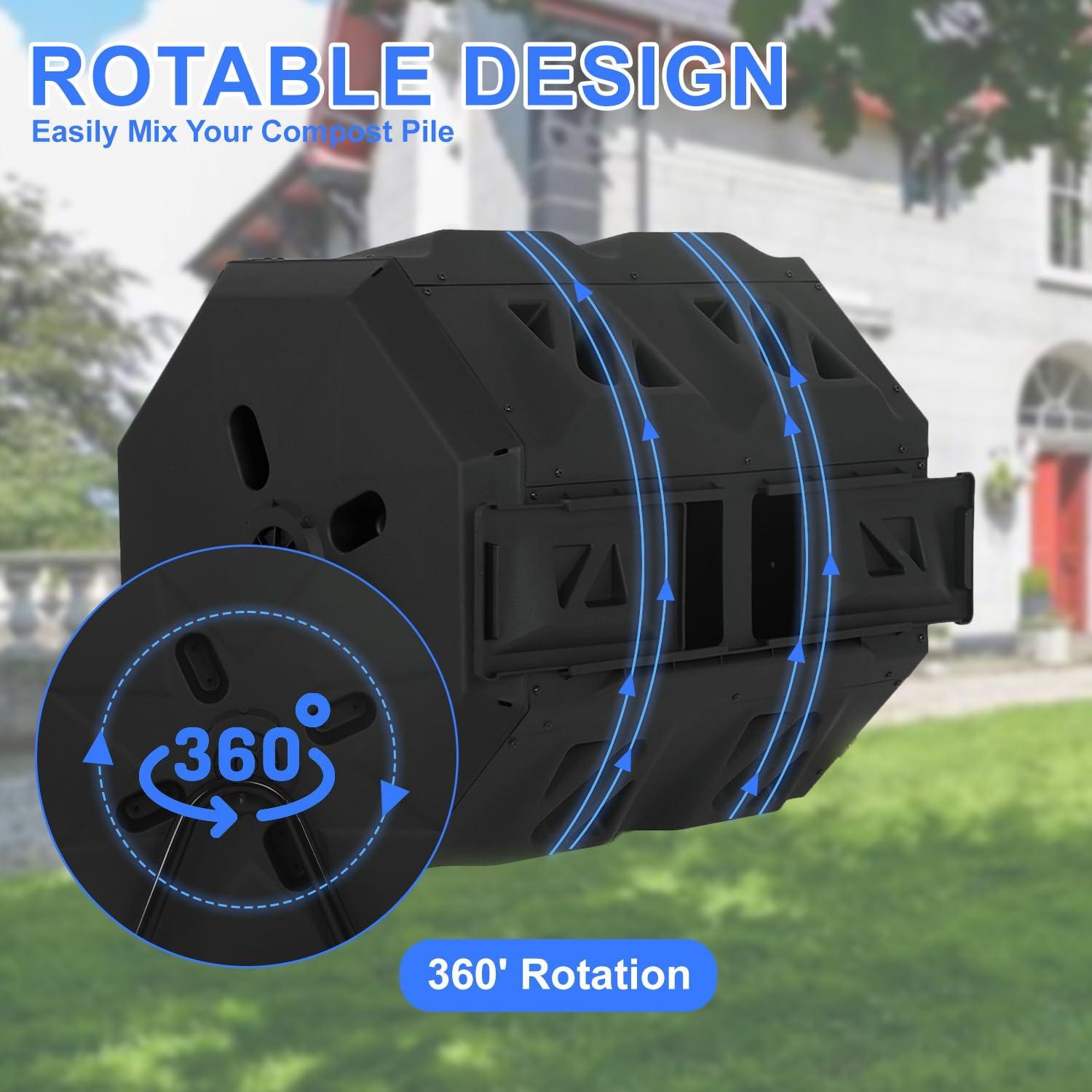 CL.HPAHKL Outdoor Compost Bin, 43 Gallon Dual Tumbling Composter Rotating Composting Bin Compost Tumbler for Garden Patio Kitchen Yard, Black Door