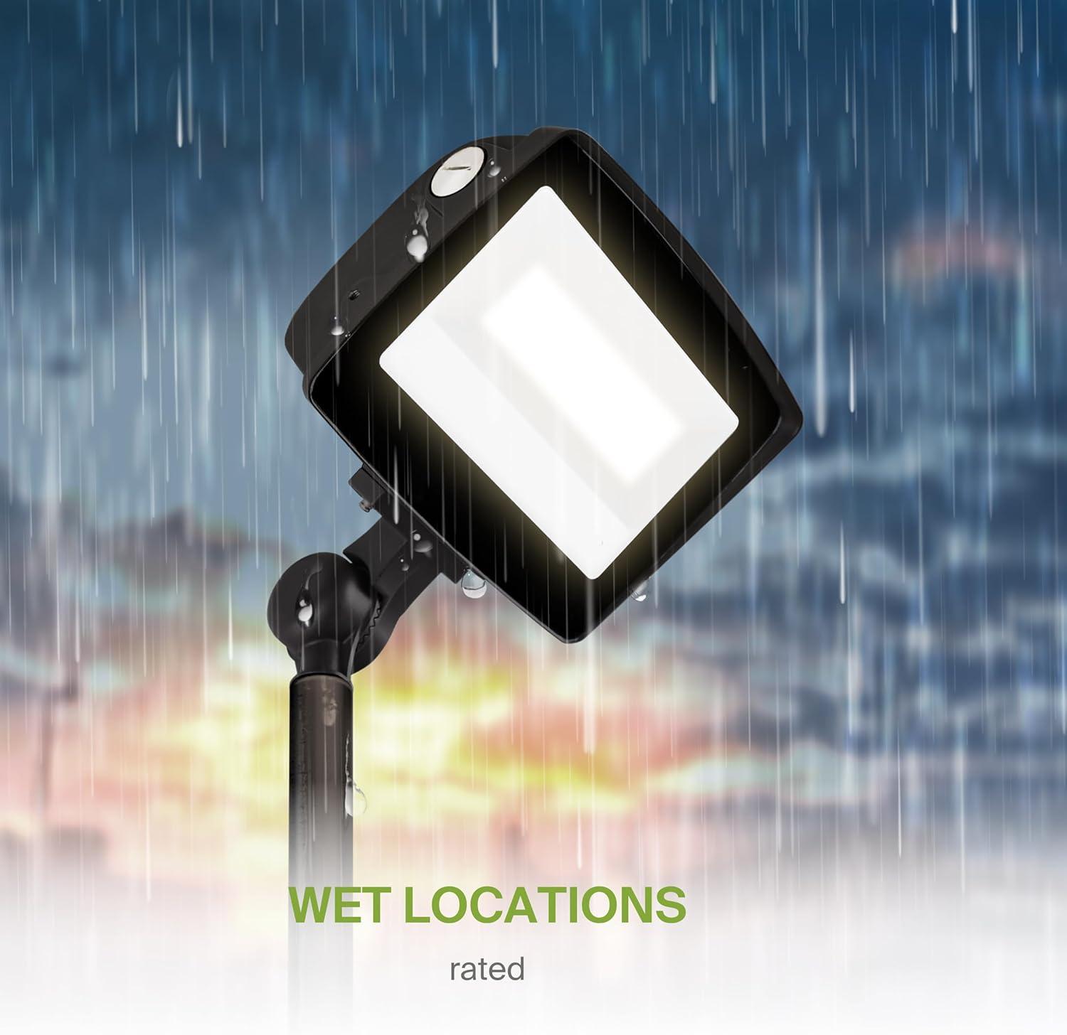 Black LED Rectangular Outdoor Security Flood Light with Glass Shade