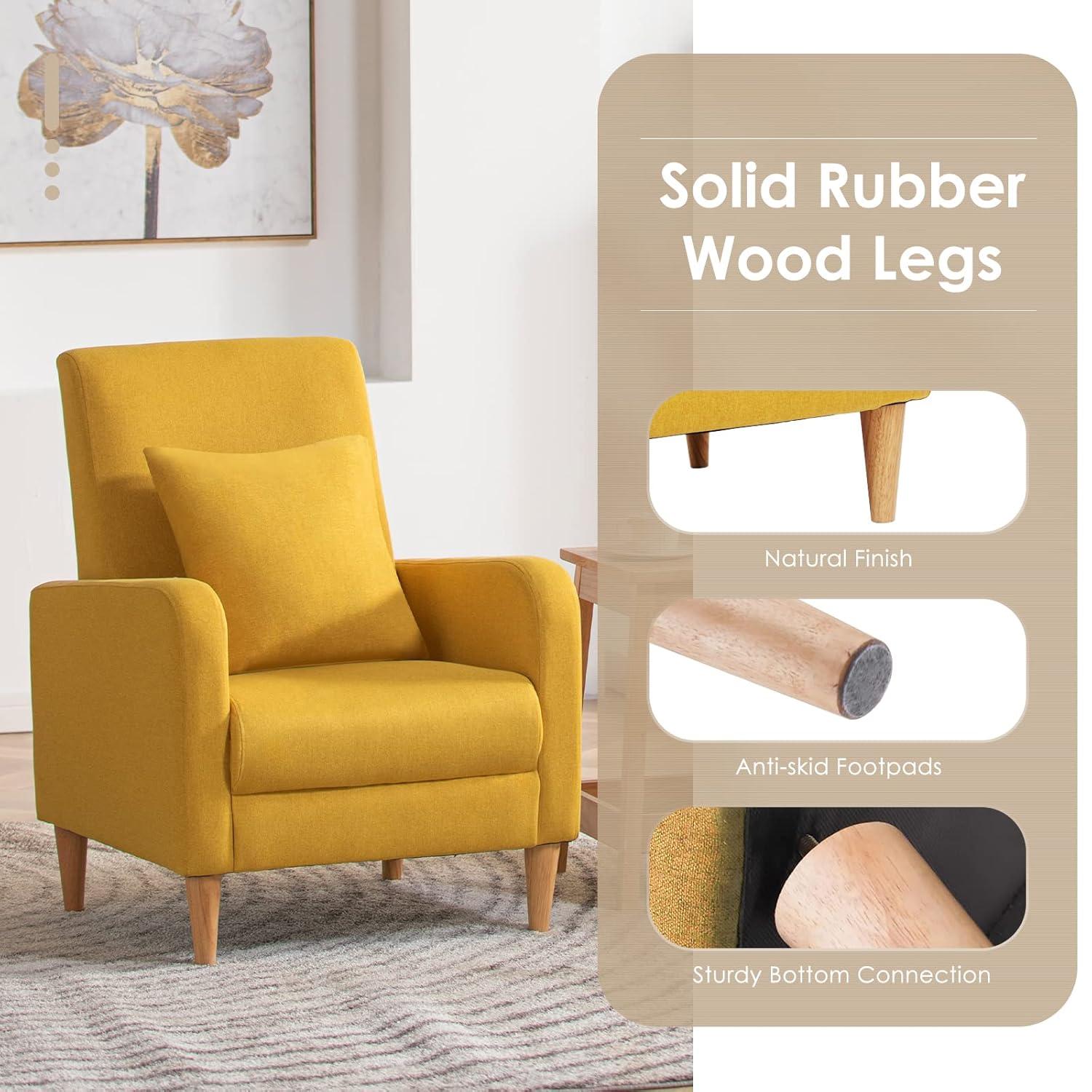 Hokku Designs Modern Upholstered Accent Chair Armchair with Pillow, Fabric Reading Living Room Side Chair,Single Sofa with Lounge Seat and Wood Legs,