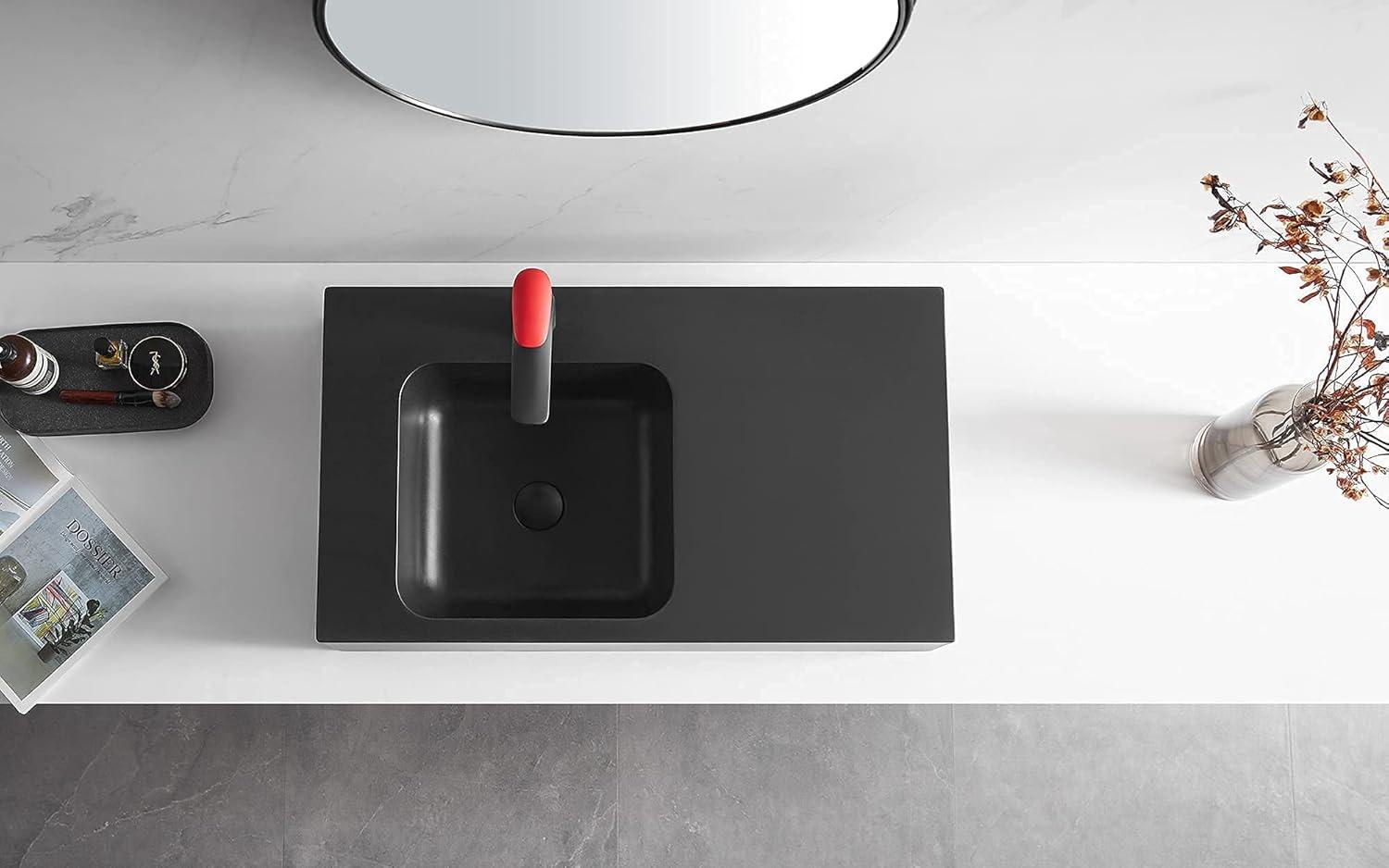 Matte Black Granite Wall-Mount Rectangular Bathroom Sink