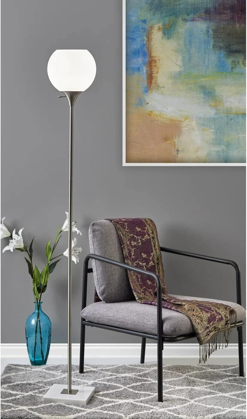 Adesso 71" 3-way Fiona Torchiere Steel: Modern Metal with Glass Shade, ETL Listed, No Bulb Included