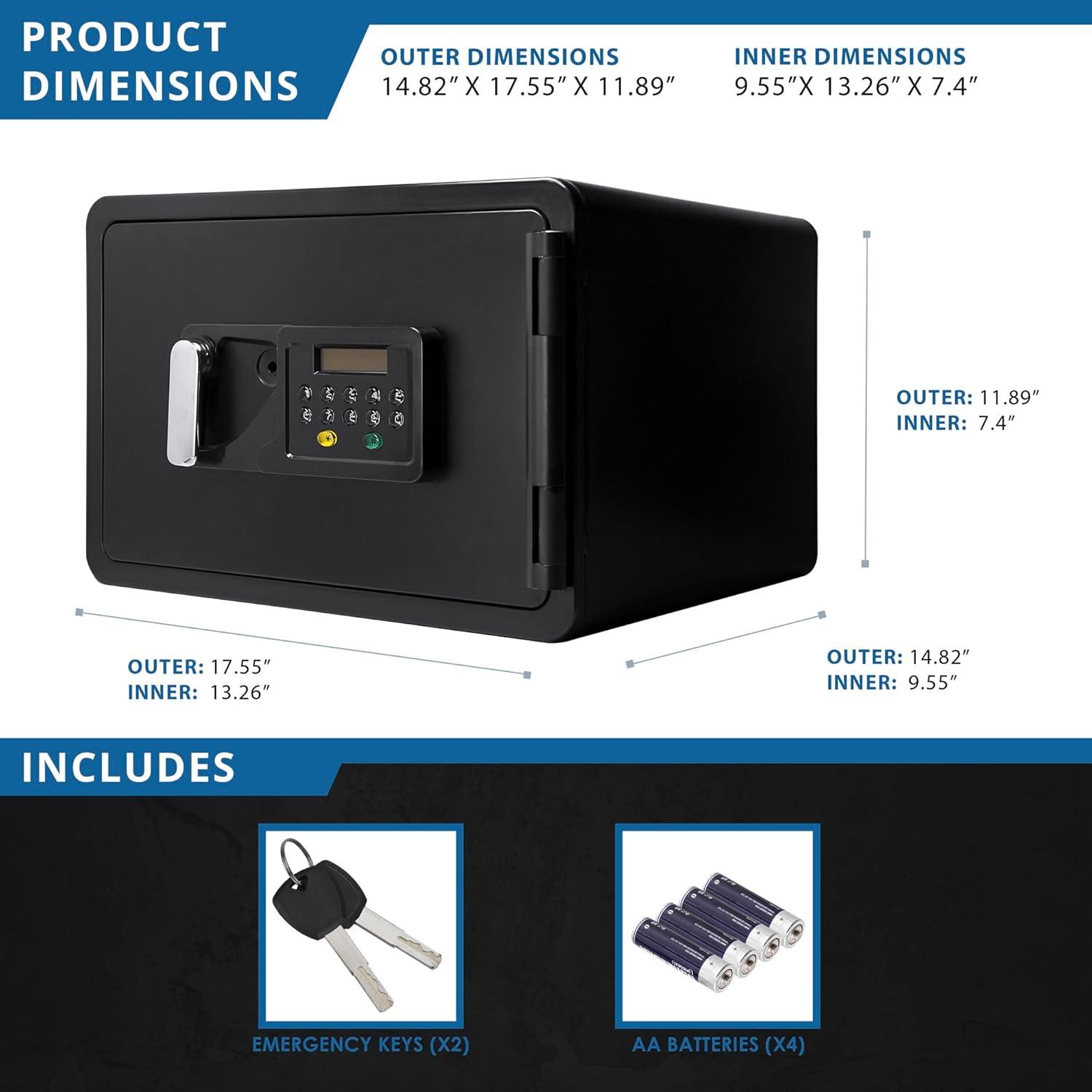 Black Steel Fireproof Digital Keypad Safe with Back-up Keys