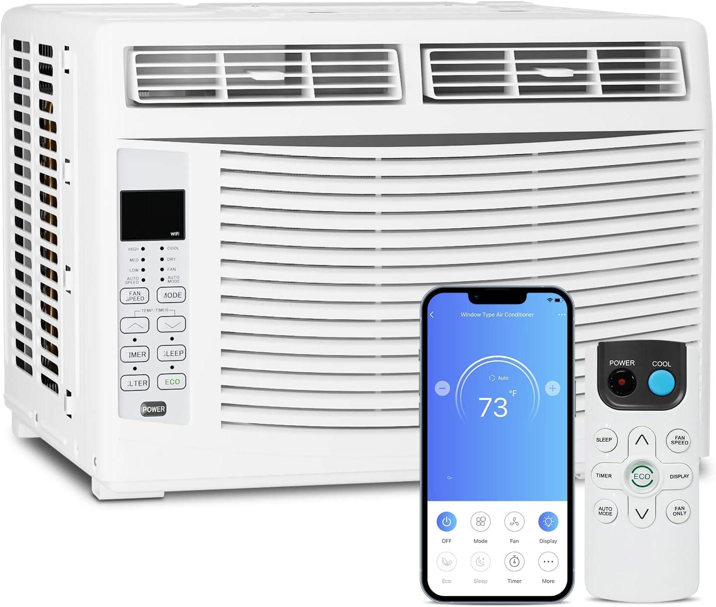 Bring Home Furniture 6000 BTU Smart Window Air Conditioner with WiFi/App Control & Energy Star 24H Timer & Remote Included Cools 250 Sq.Ft. for Bedroom Living Room