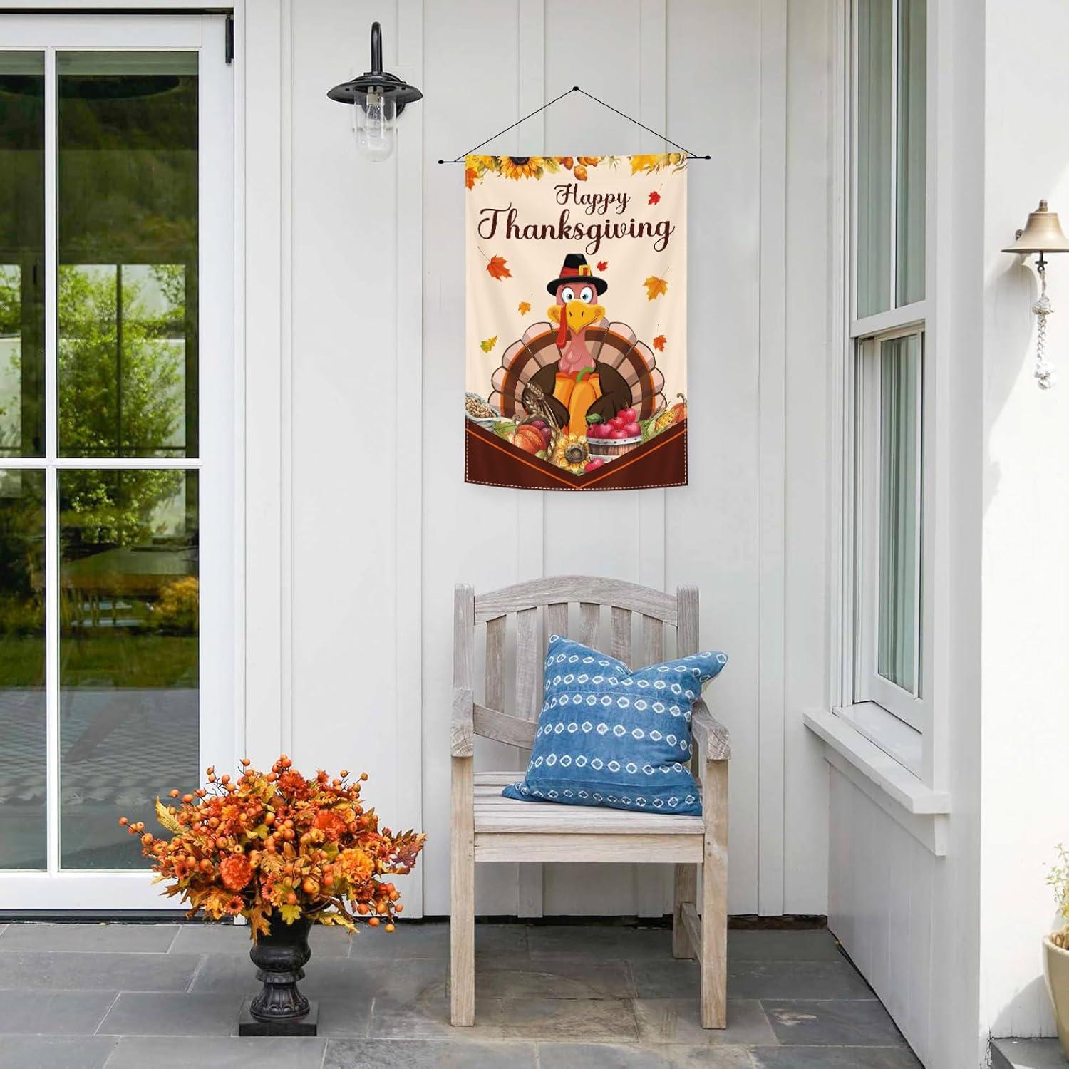 Thanksgiving Garden Flag,Happy Thanksgiving Flags 12 x 18 Inch Thanksgiving House Flag Double-Sided 2 Layer Thanksgiving Turkey House Flag For Thanksgiving Decoration