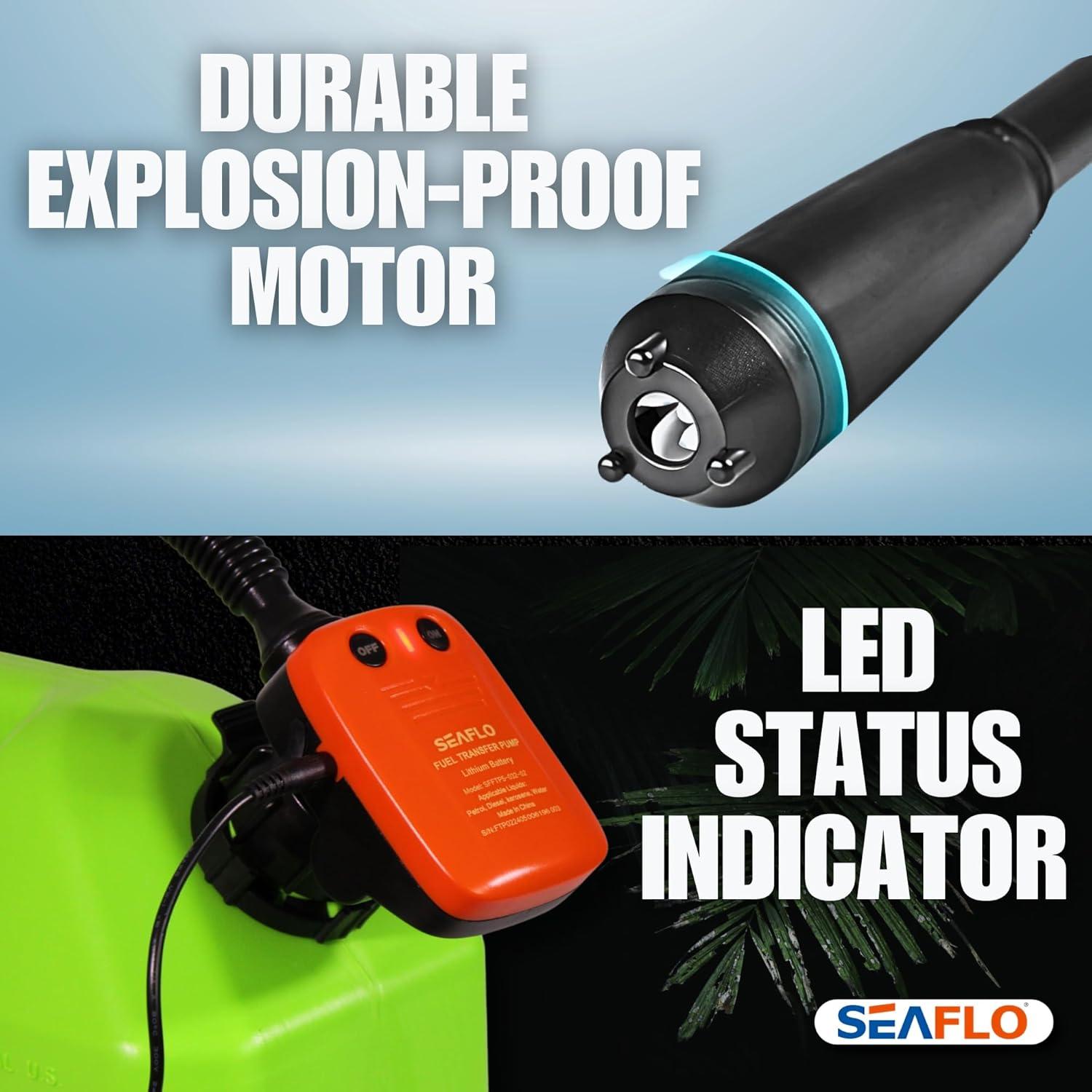 SEAFLO Fuel Pump Transfer Pump (Flow Rate 2.3 GPM - 3.1 GPM) with Hose Suction Pipe Length (18”/ 465mm) and Flexible Discharge Hose Length: 41”/ 1050mm