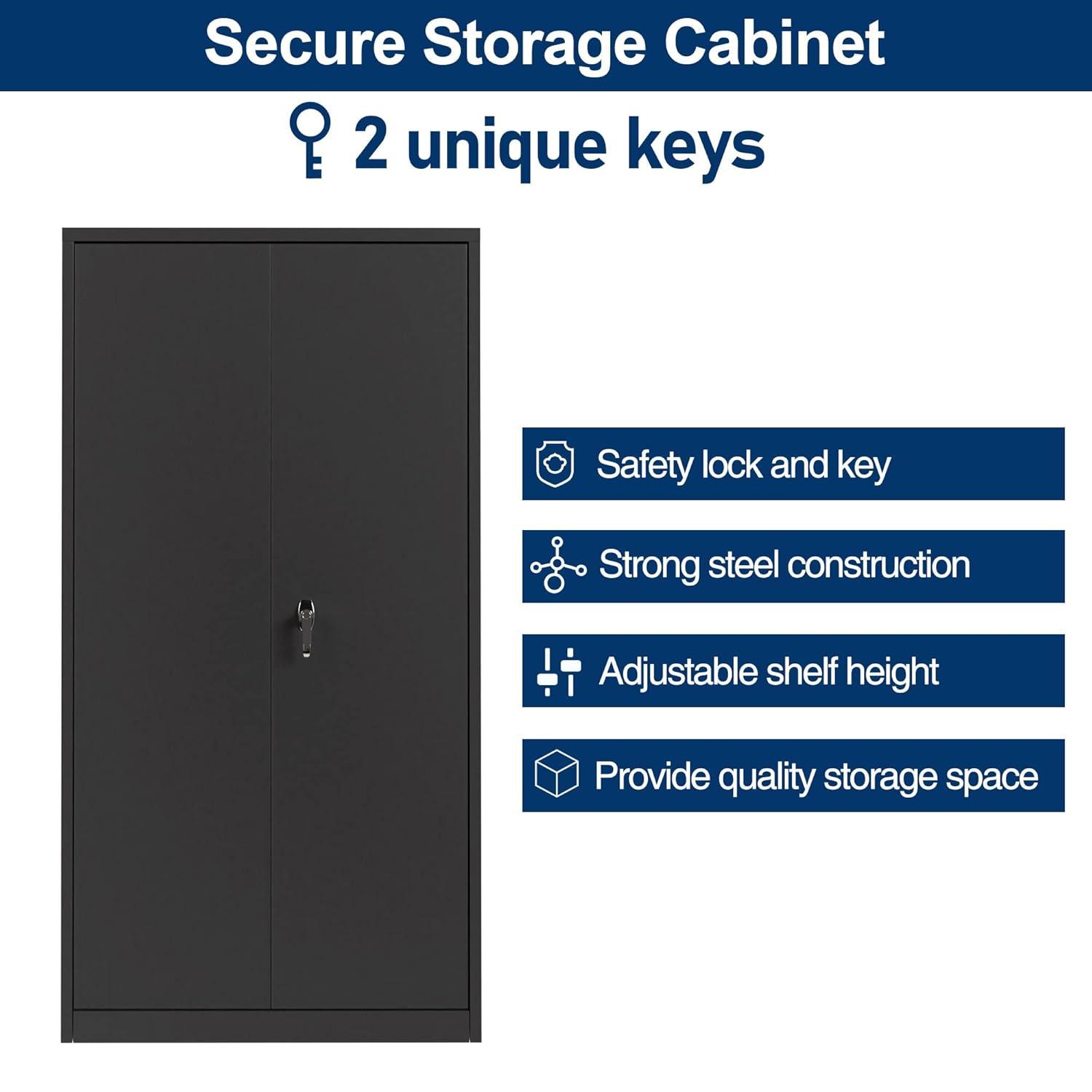 Drevy Metal Garage Storage Cabinet with Lock, 71" Steel Lockable File Cabinet, Locking Steel Storage Cabinet with 4 Adjustable Shelves for Home, Office, Warehouse, Garage, School (Black)