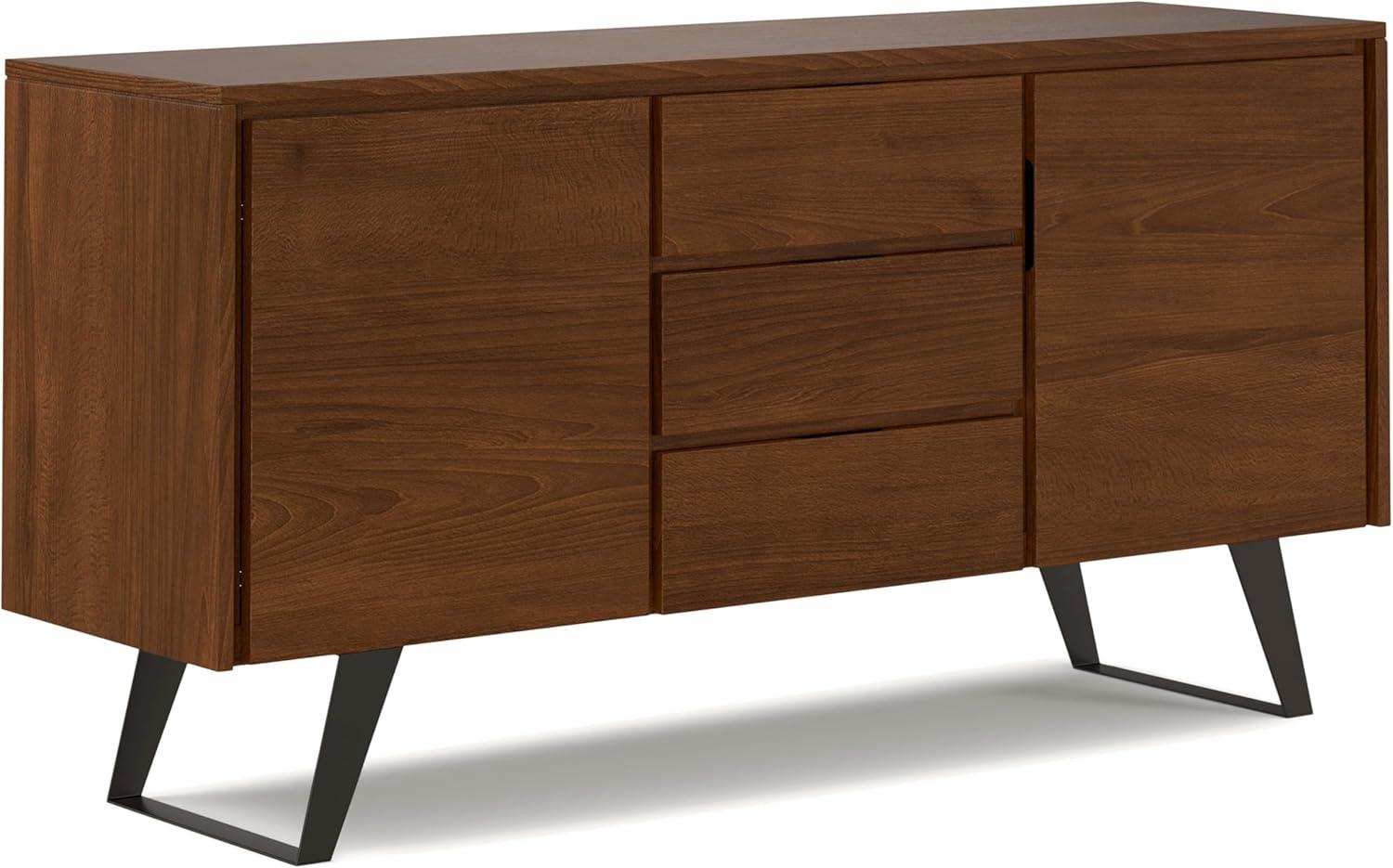Simpli Home Lowry 60"W Solid Wood Modern Industrial 2-Door Sideboard Buffet with 3 Center Drawers