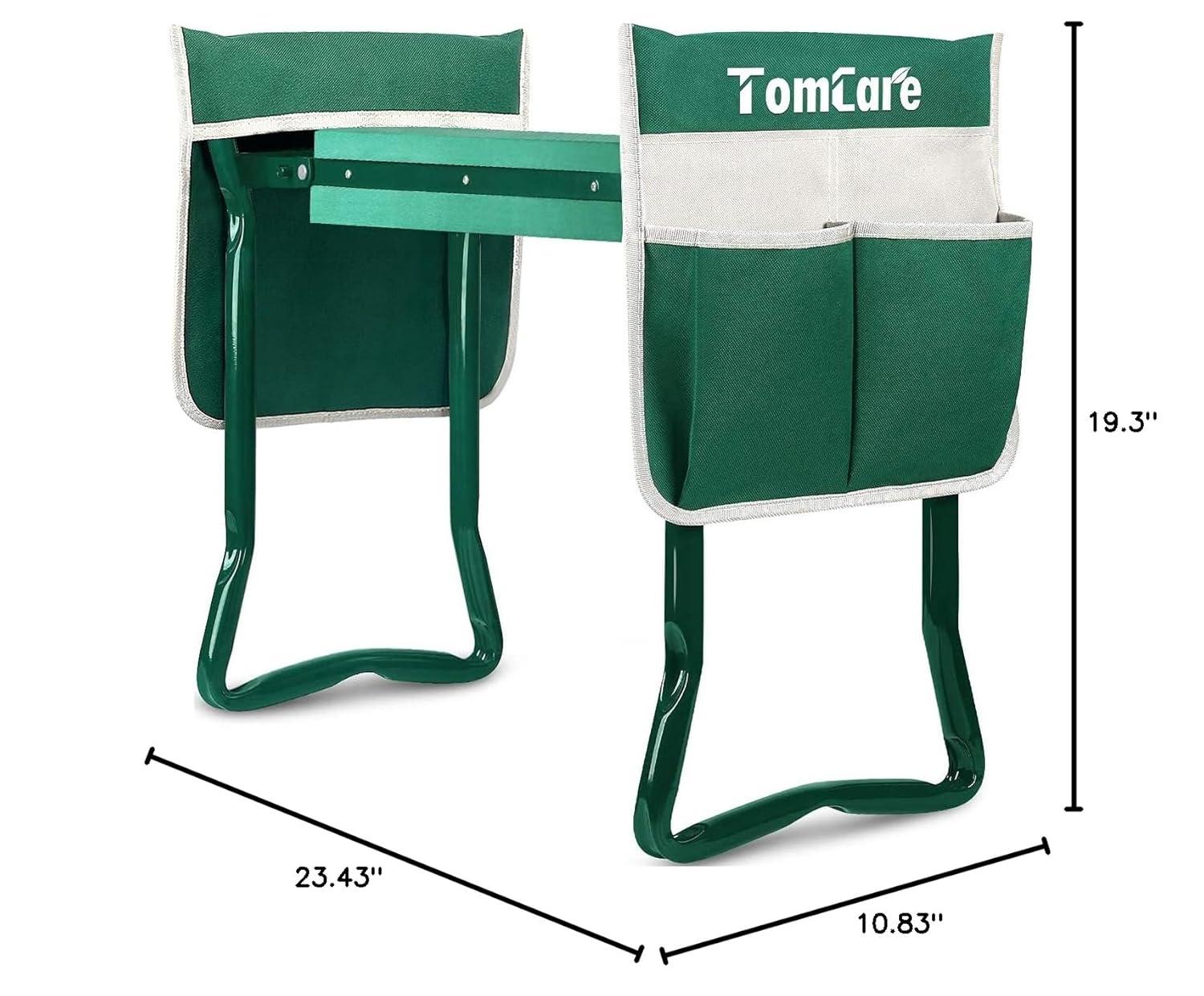 TomCare Upgraded Garden Kneeler Seat Widen Soft Kneeling Pad Garden Stools Garden Bench with 2 Large Tool Pouches Outdoor Foldable Gardening Gifts for Women Men Gardeners, Green