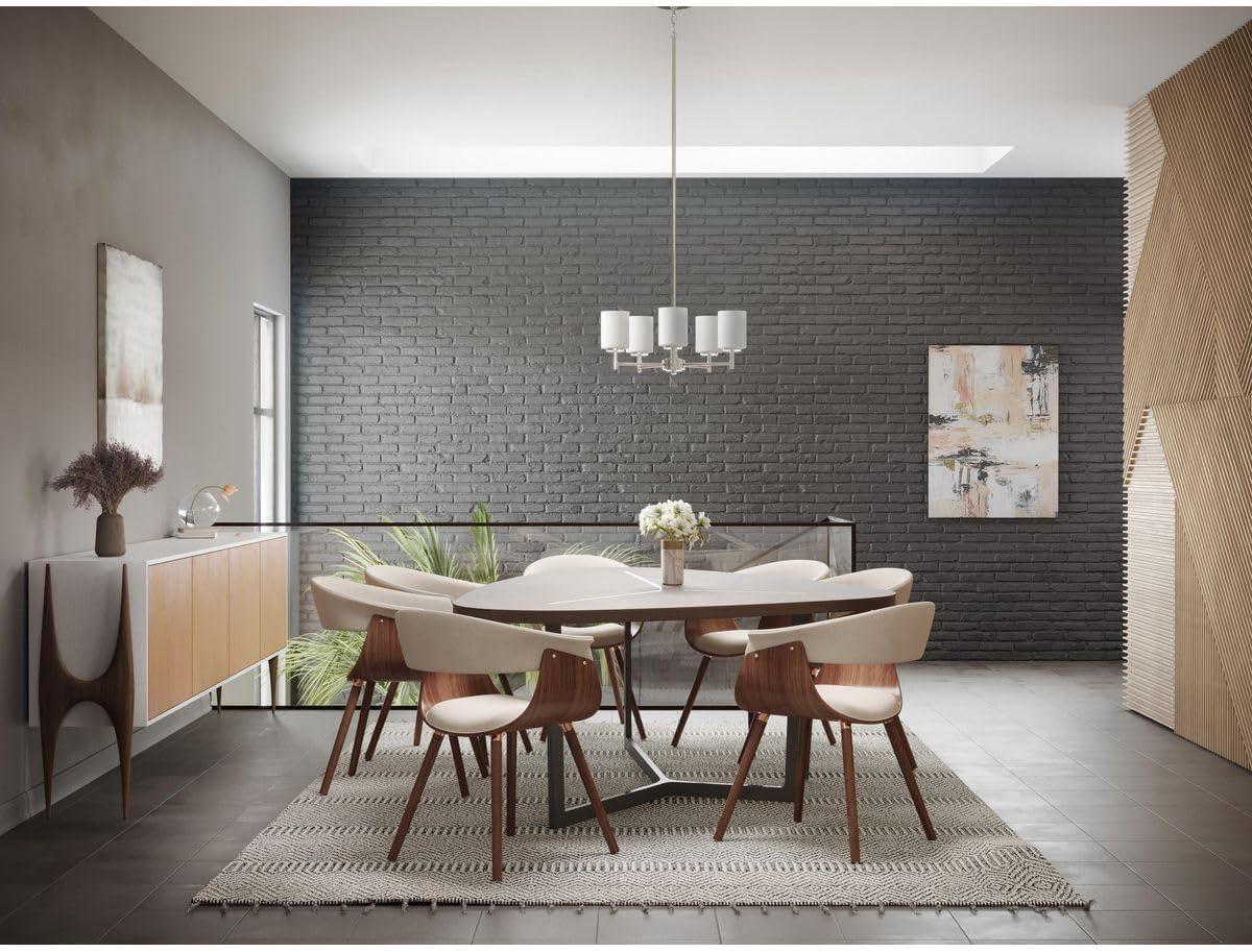Progress Lighting Replay 5-Light Chandelier, Steel, Polished Nickel, White Glass Shades