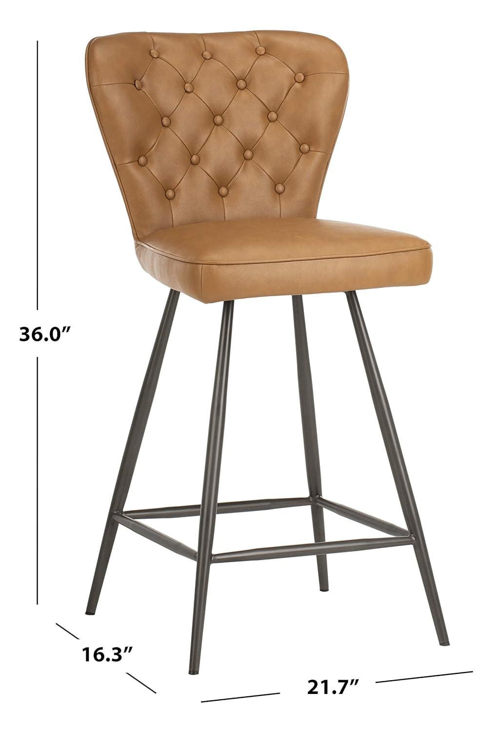 Ashby 26"H Mid-Century Modern Leather Tufted Swivel Counter Stool (Set of 2) - FOX1702 - Camel - Safavieh Couture