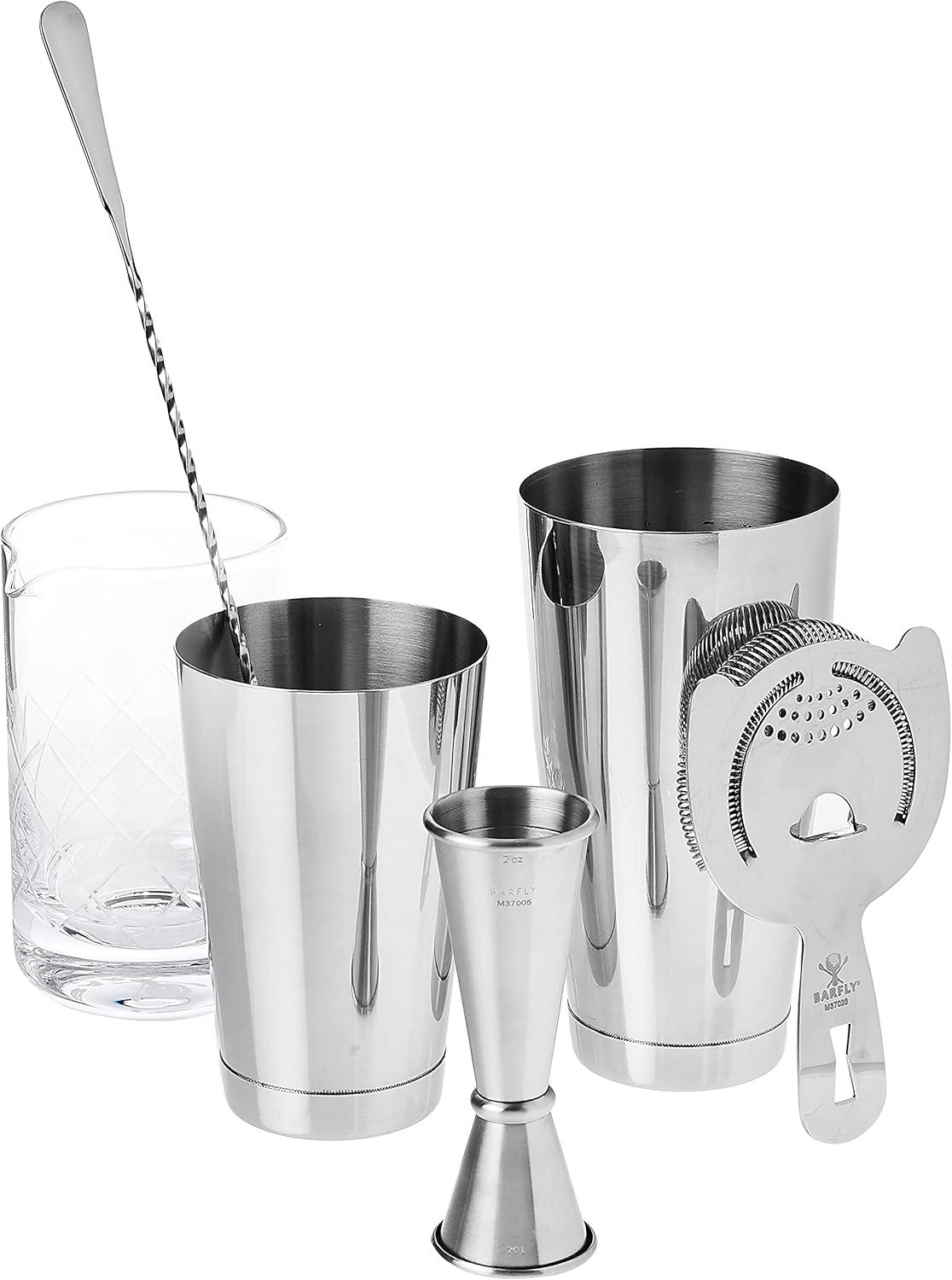 Stainless Steel 6-Piece Deluxe Cocktail Mixing Kit with Strainer and Jigger