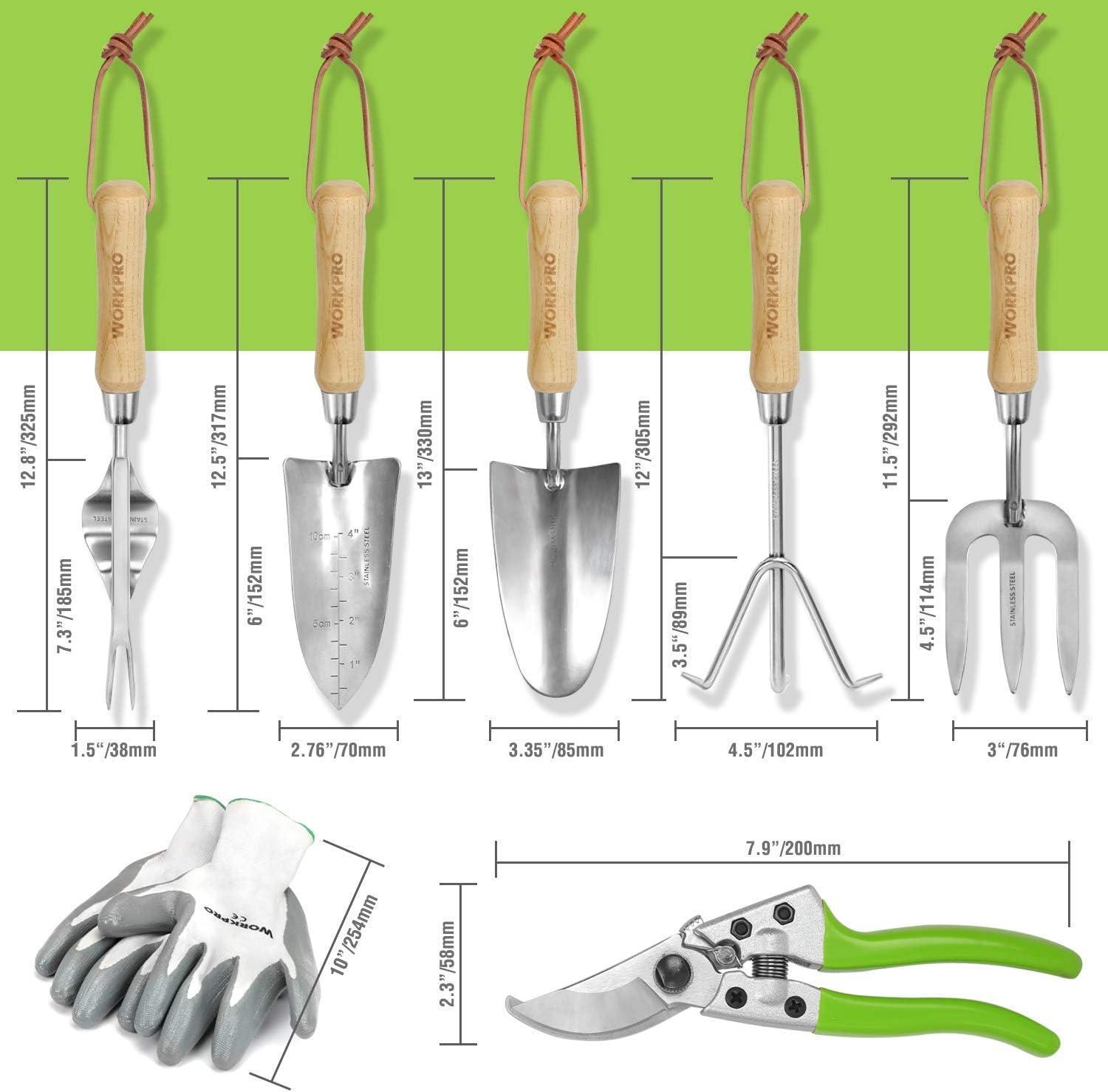 WORKPRO Garden Tools Set, 7 Piece Stainless Steel Heavy Duty Gardening Tools with Wooden Handle