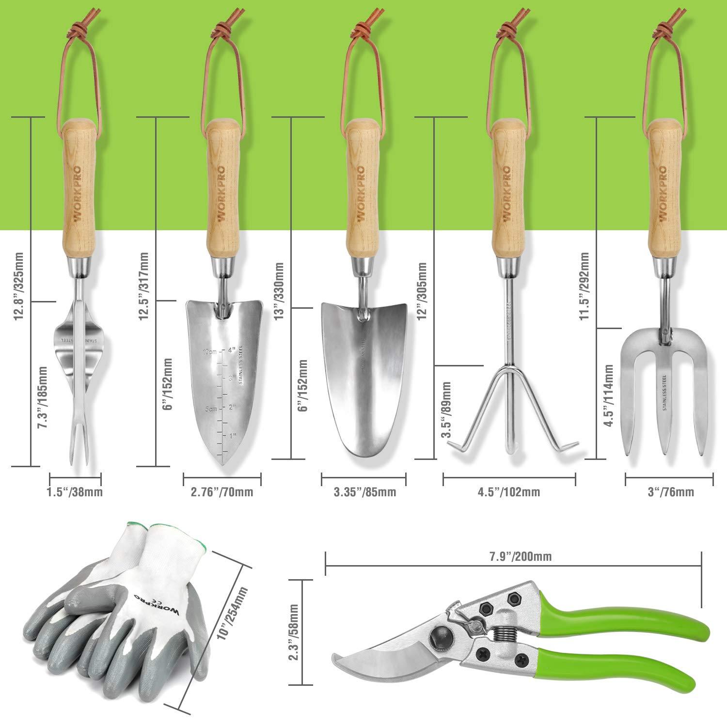 WORKPRO Garden Tools Set, 7 Piece Stainless Steel Heavy Duty Gardening Tools with Wooden Handle