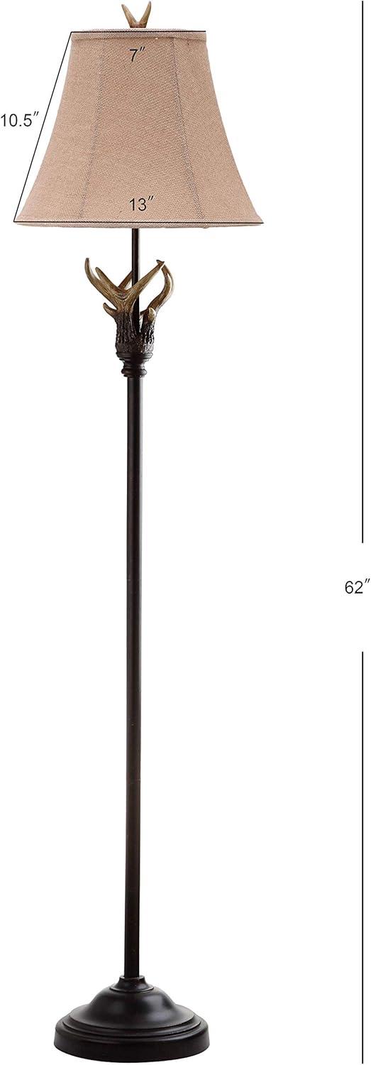 Rustic Black and Brown Cotton Shade Floor Lamp with USB