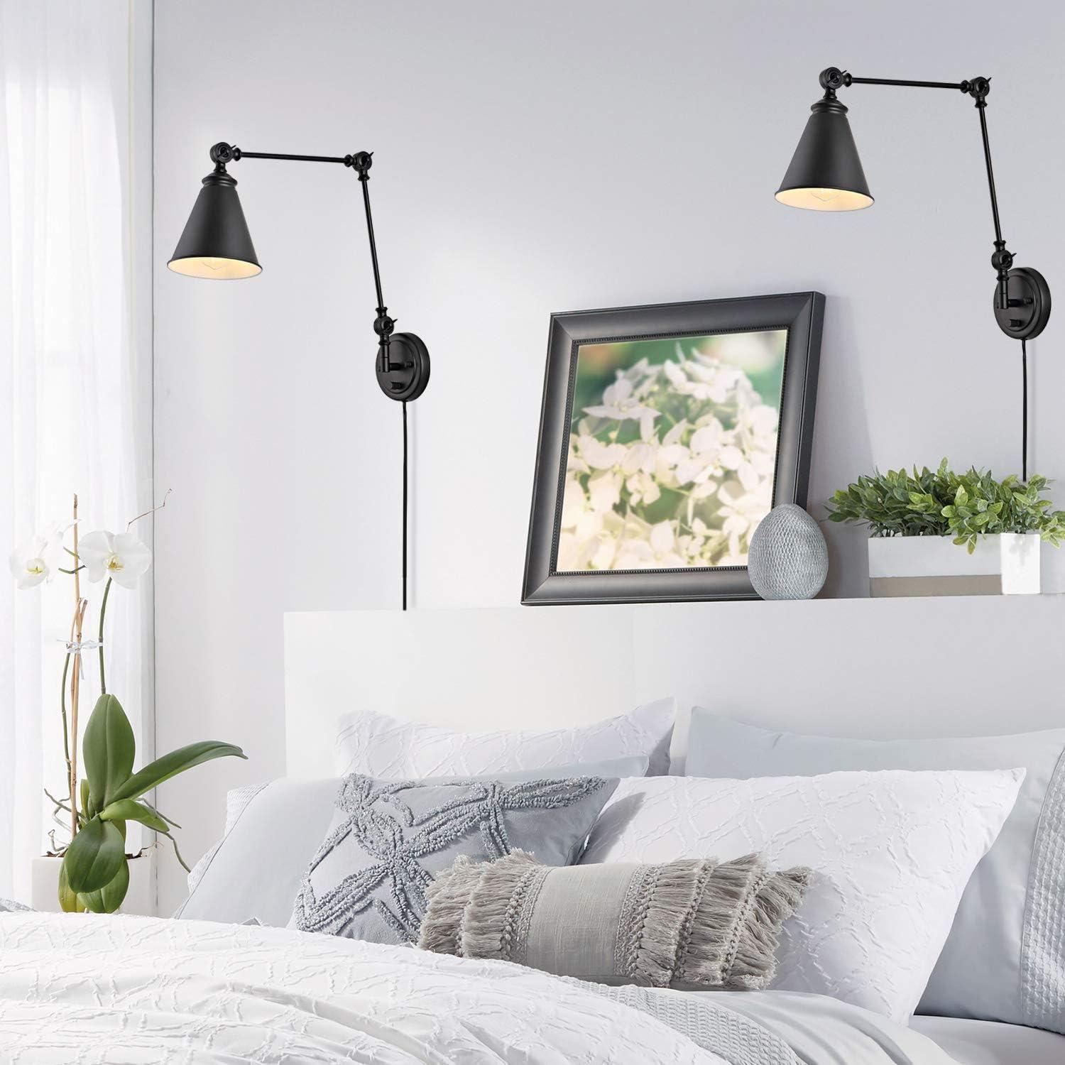WINGBO  Industrial Swing Arm Wall Sconce with Metal Shade,2-Pack... Nickel