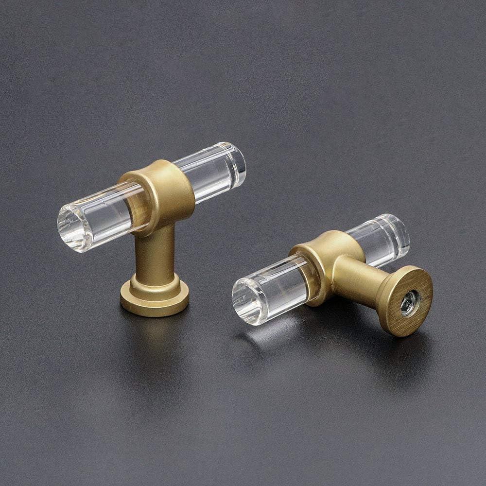 Homdiy 10 Pack Acrylic Drawer Knobs Matte Gold Cabinet Knobs T Bar for Kitchen and Bedroom .etc