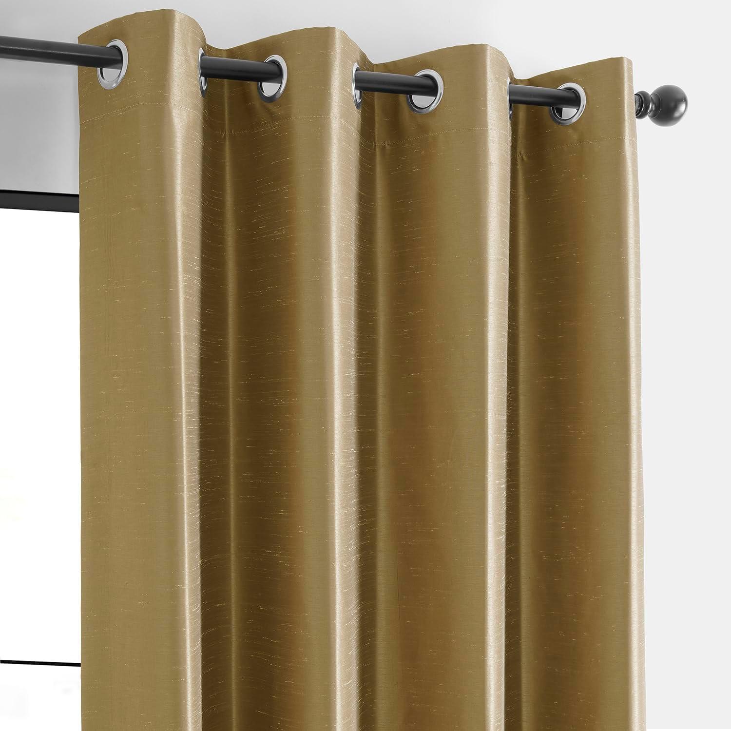 Flax Gold Grommet Blackout Vintage Textured Faux Dupioni Silk Curtain (1 Panel), Flax Gold, 50W X 96L