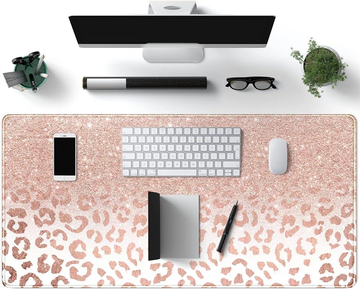 Pink Rose Gold Leopard Print XXL Gaming Desk Mat