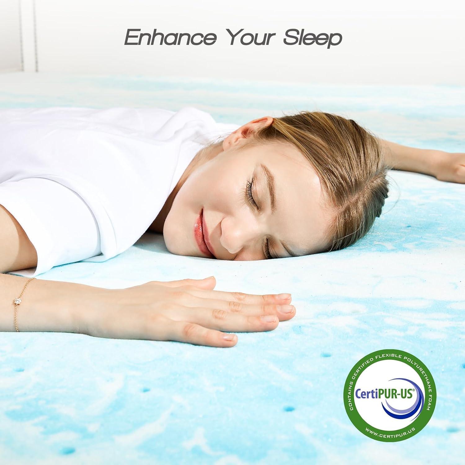 Simenmax Queen Mattress Topper, 3 Inch Gel Memory Foam Bed Topper for Queen Size Bed, CertiPUR-US Certified, Blue