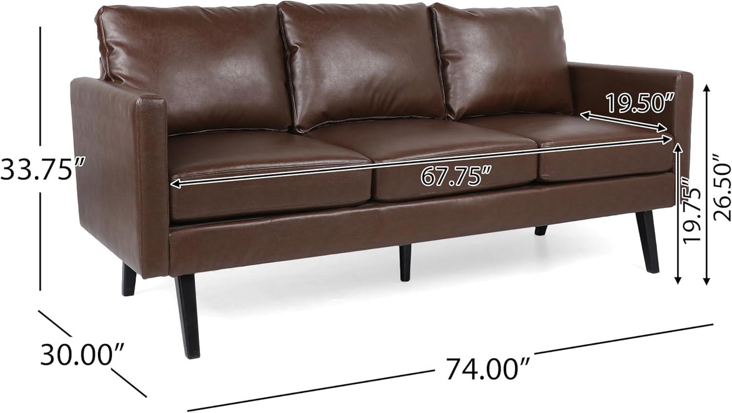 GDF Studio Dowd Mid Century Modern Faux Leather 3 Seater Sofa, Dark Brown