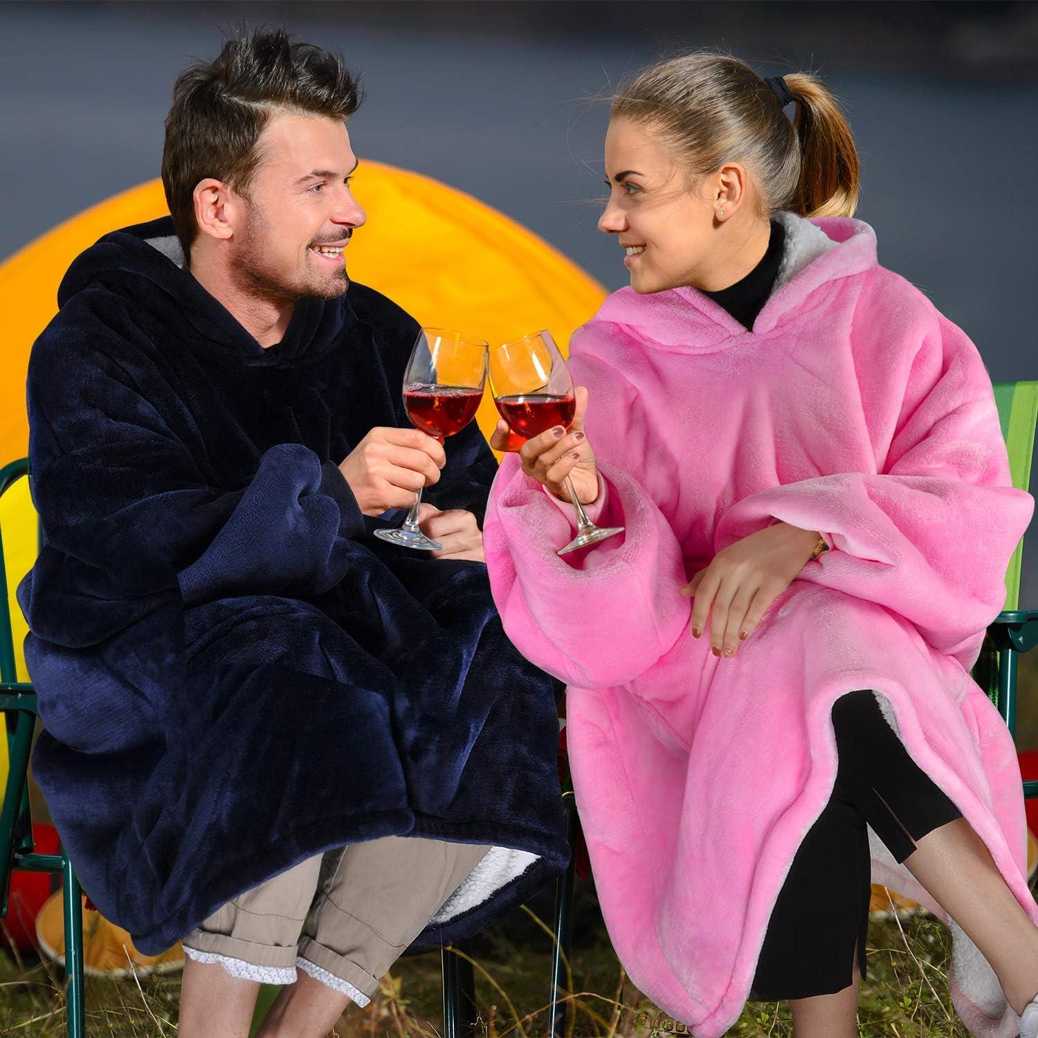 Solaris Women Flannel Blanket Hoodie Oversized Sweatshirt, Wearable Fleece Blanket Woman, Christmas Gift for Her, Hot Pink