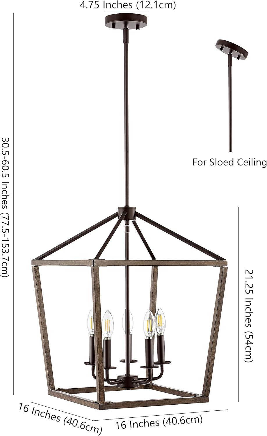 Oria Industrial Rustic 5-Light LED Lantern Pendant in Oil-Rubbed Bronze