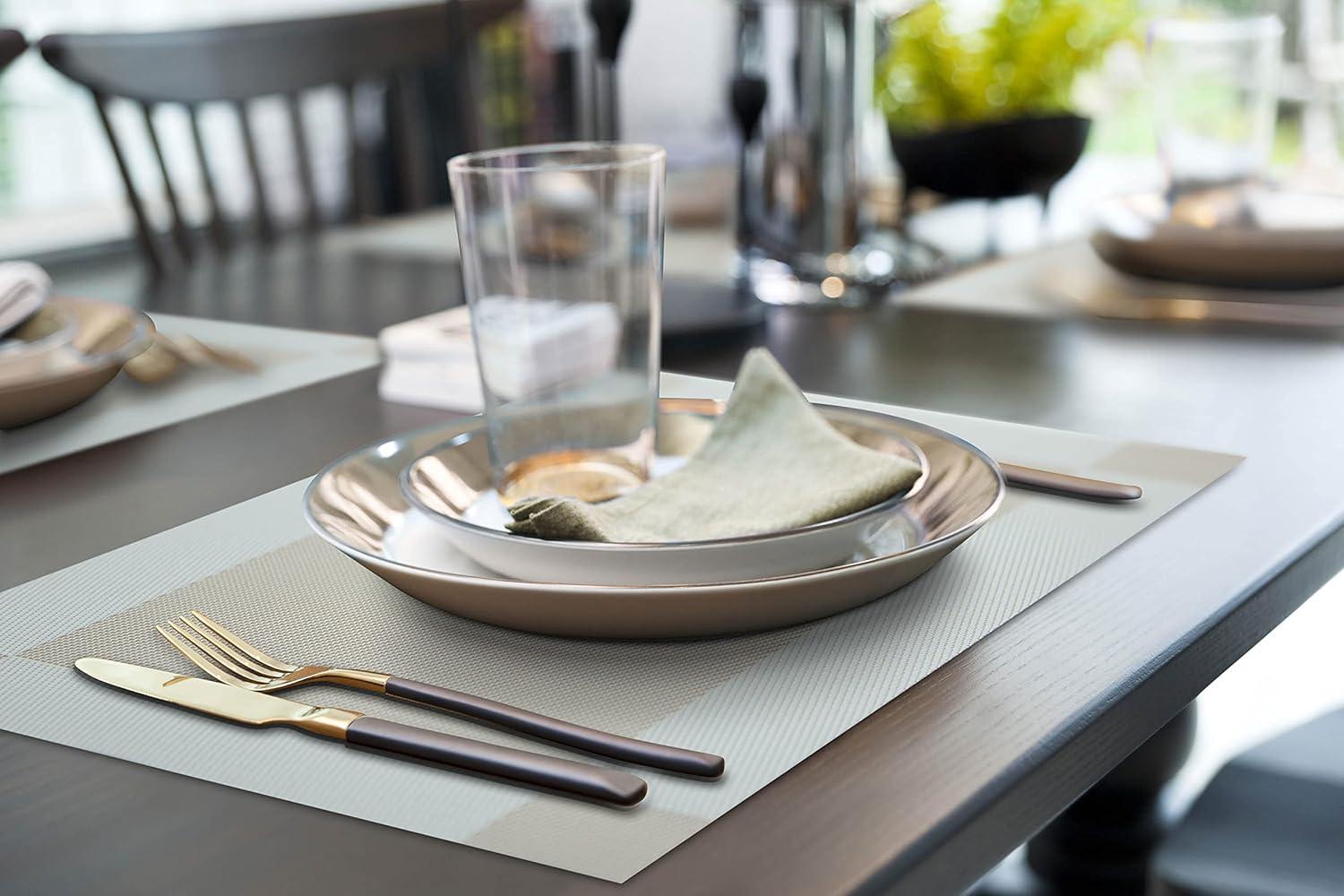 More Décor Dining Table Placemats, Washable Heat-Resistant PVC Vinyl Table Mats for Dining Room and Kitchen, Anti-Slip - Set of 6 - Ivory