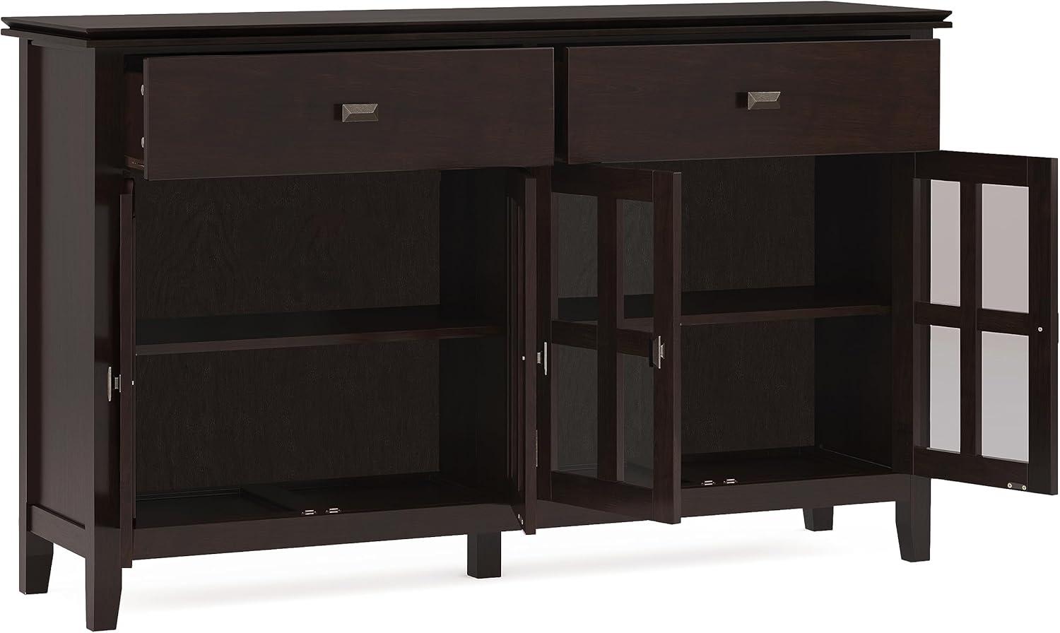 Artisan SOLID WOOD 60" WD Transitional 4Door Sideboard Buffet in Chestnut Brown