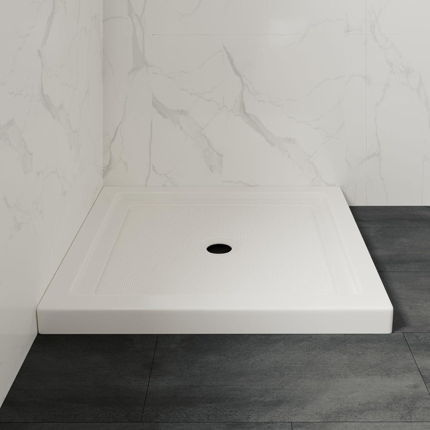 OVE Decors 34" x 32" Rectangle Shower Base Pan, White Acrylic, Center Drain, Reversible Design