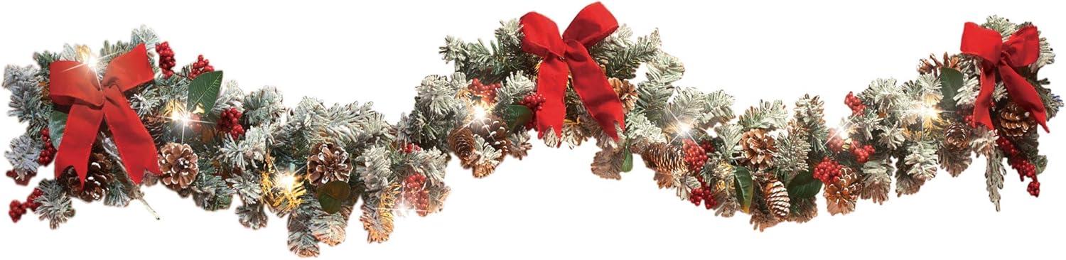 Collections Etc Lighted Christmas Frosted Pine Garland