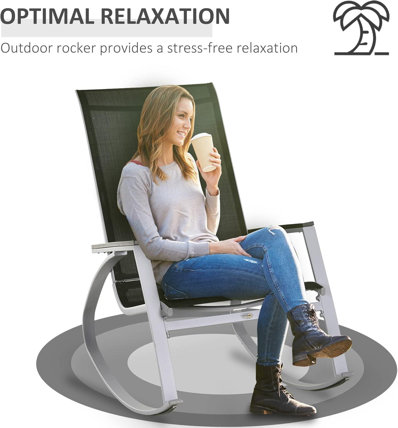 Outsunny Outdoor Modern Front Porch Patio Rocking Sling Chair - Black / Silver