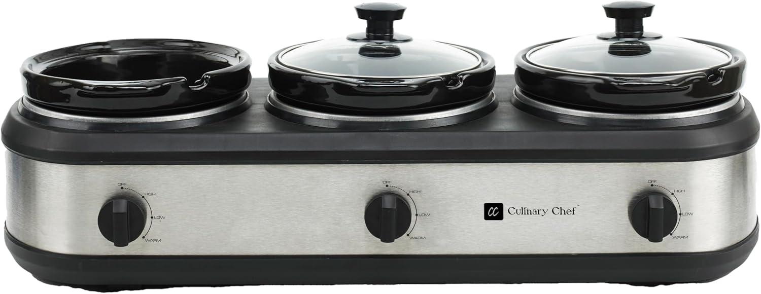 Culinary Chef 3 x 2.5 Qt. Triple Slow Cooker - Stainless-Steel