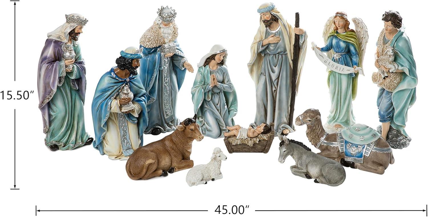 Deluxe Blue Resin Nativity Figurine Set with 12 Pieces