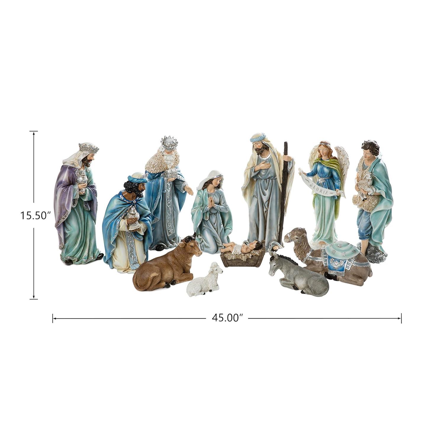 Deluxe Blue Resin Nativity Figurine Set with 12 Pieces
