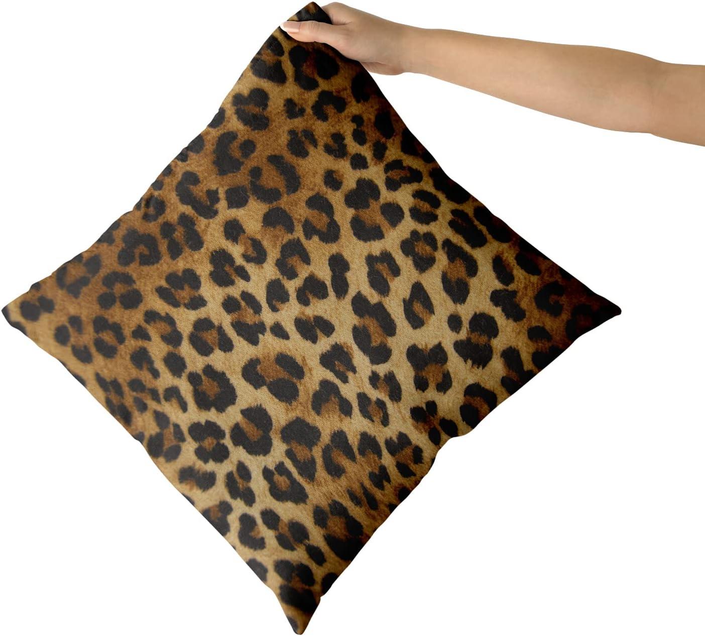 Brown Leopard Throw Pillow Cover - 2 Pcs Cheetah Pillow Case 20x20 inch Cotton Soft Animal Print Pillows Covers Decorative Cushion Cover for Home Couch Bed Sofa Double Side Printed