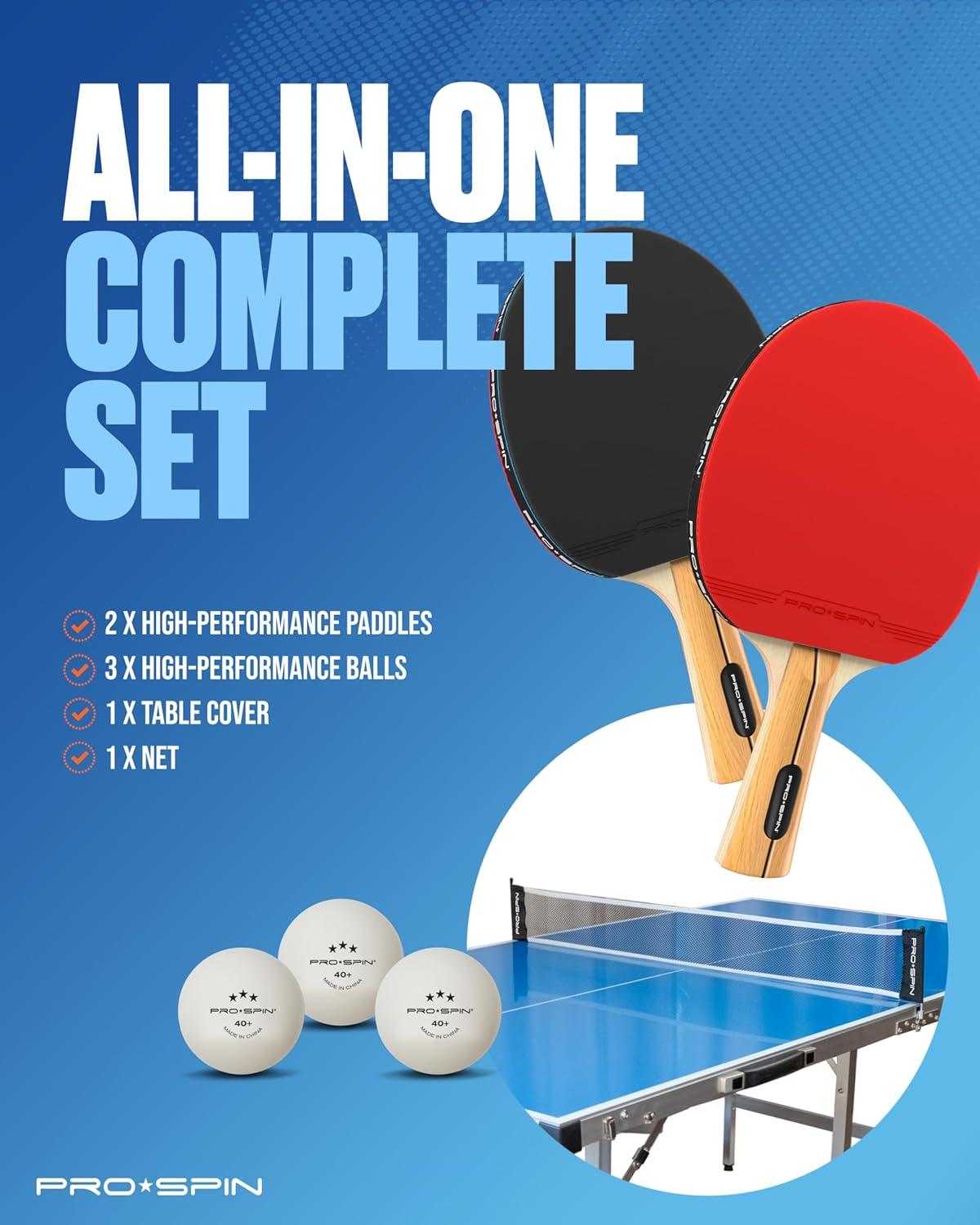 PRO-SPIN Midsize Ping Pong Table & High-Performance Ping Pong Paddle 2 Player Set, Foldable, Portable, Indoor/Outdoor