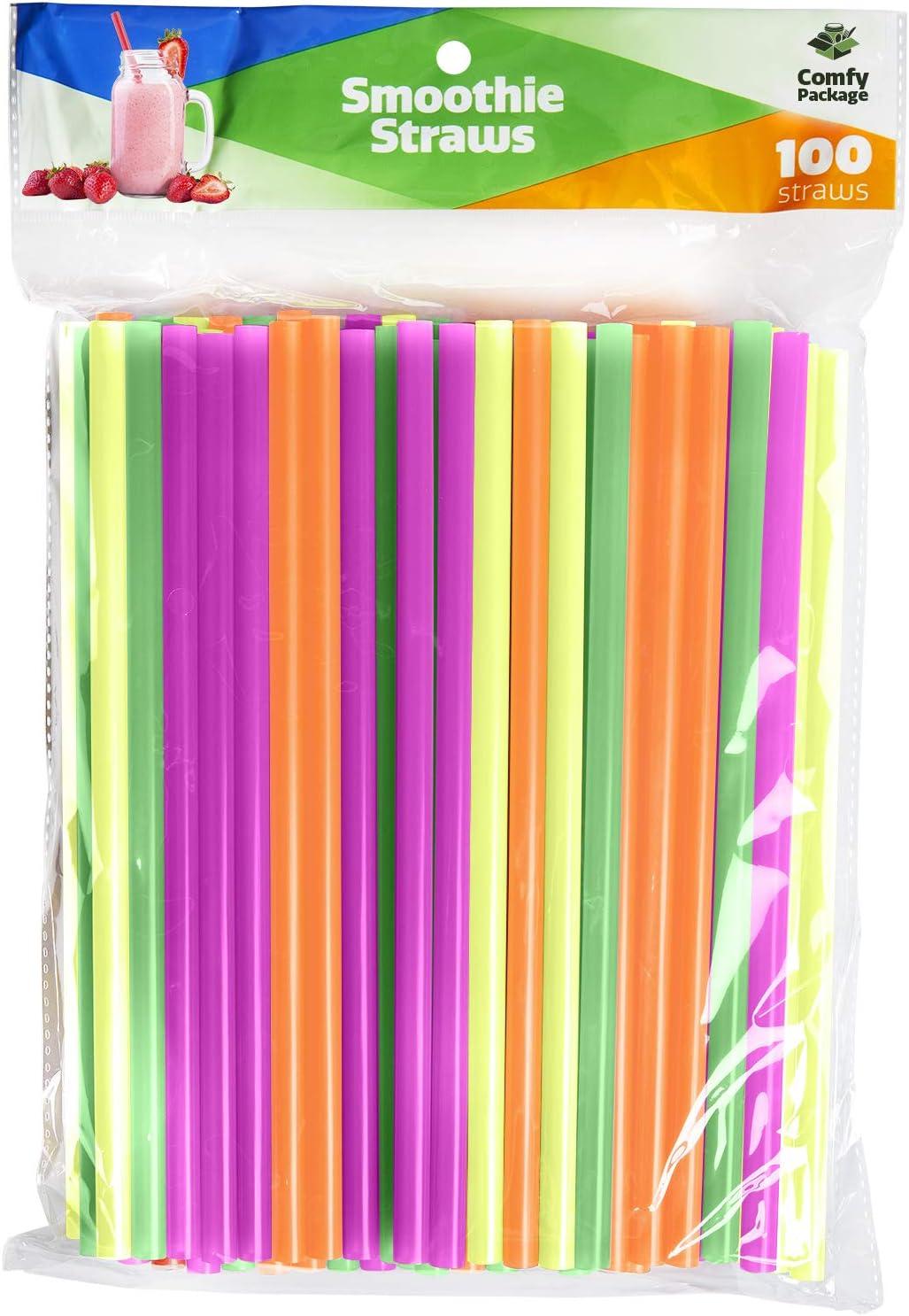 Assorted Color Wide Plastic Smoothie and Boba Straws, 100 Pack